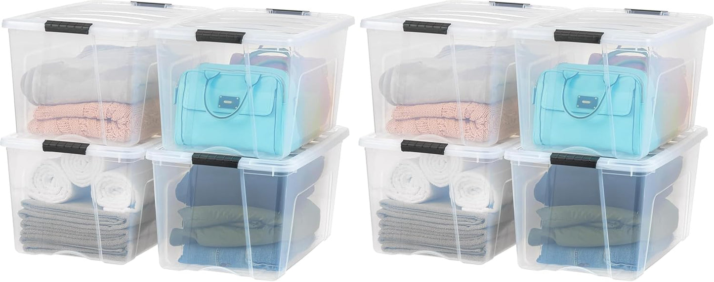 IRIS USA 13 QT Plastic Storage Box with Lid and Latches - 6 Pack - BPA-Free, See-Through Organizing Solution, Durable Nestable Stackable Containers, Secure Pull Handle - Clear
