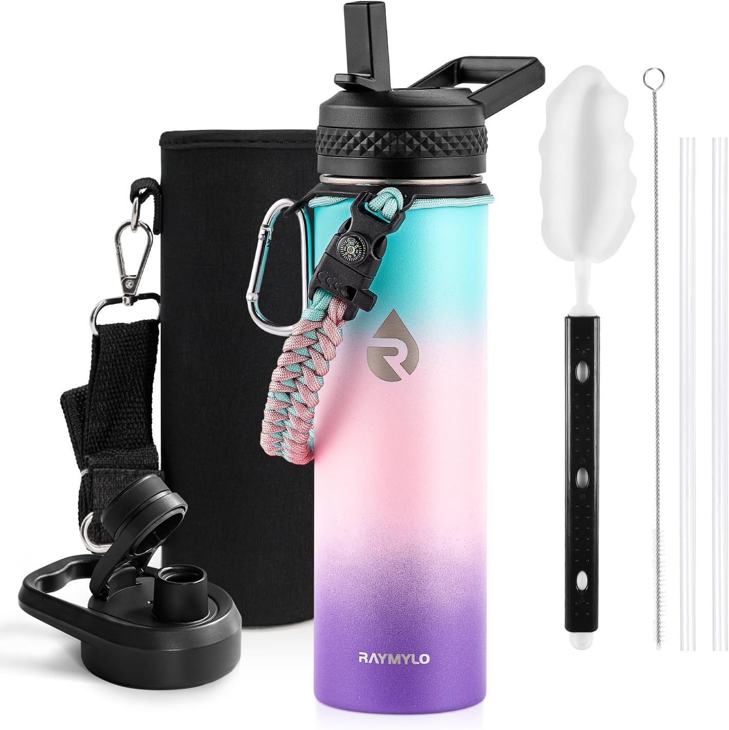 One Gallon Water Bottle Insulated, Triple Walled Vacuum Stainless Steel (Cold for 48 Hrs), Leak Proof & Non-BPA, Large Water Flask Jug with Paracord Handle & Straw Spout Lids