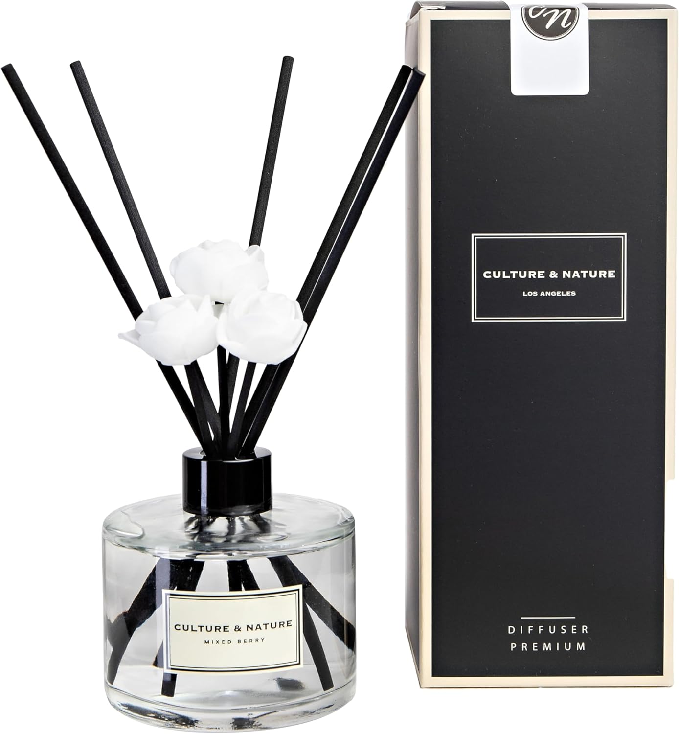 CULTURE & NATURE Reed Diffuser Set 6.7oz (200ml) Black Cherry Scented Diffuser with Sticks Home Fragrance Reed Diffuser for Bathroom Shelf Decor