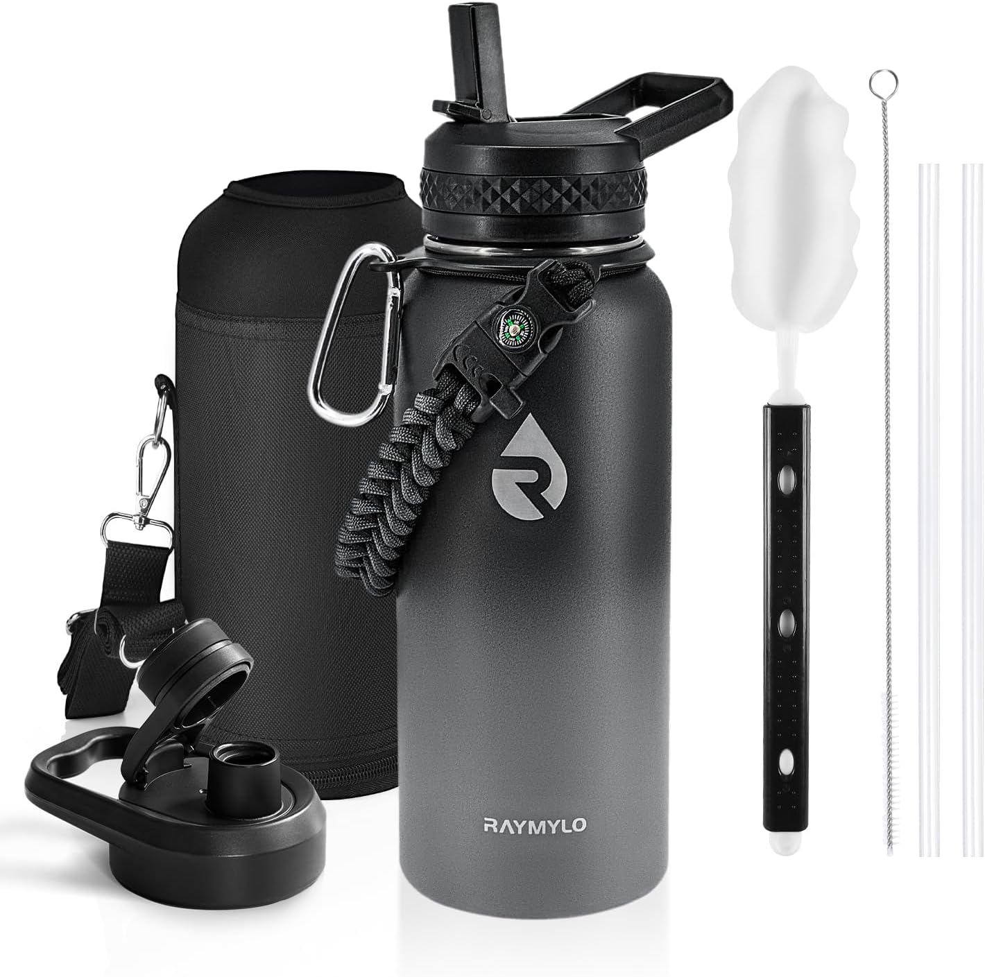 One Gallon Water Bottle Insulated, Triple Walled Vacuum Stainless Steel (Cold for 48 Hrs), Leak Proof & Non-BPA, Large Water Flask Jug with Paracord Handle & Straw Spout Lids