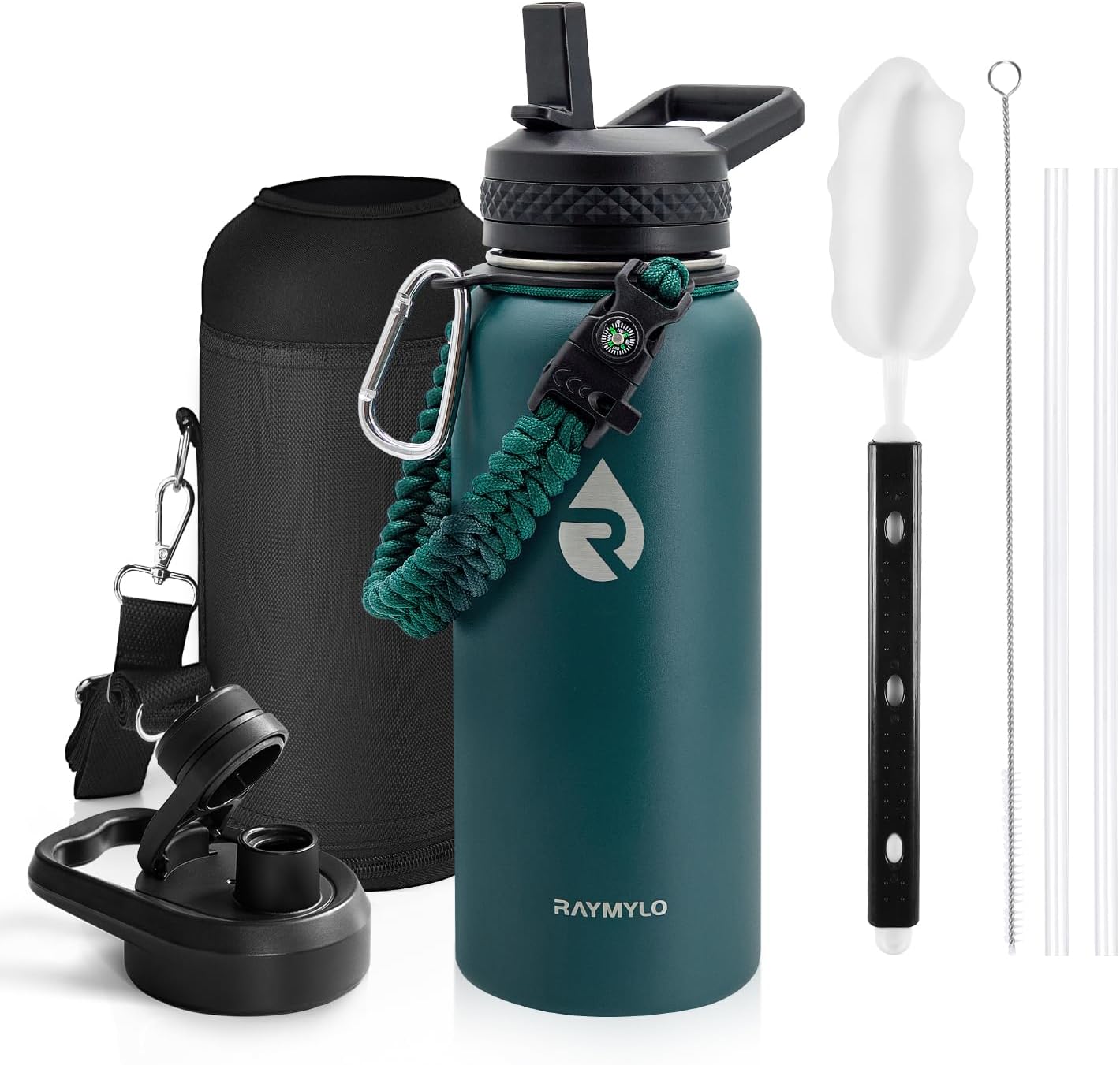 One Gallon Water Bottle Insulated, Triple Walled Vacuum Stainless Steel (Cold for 48 Hrs), Leak Proof & Non-BPA, Large Water Flask Jug with Paracord Handle & Straw Spout Lids