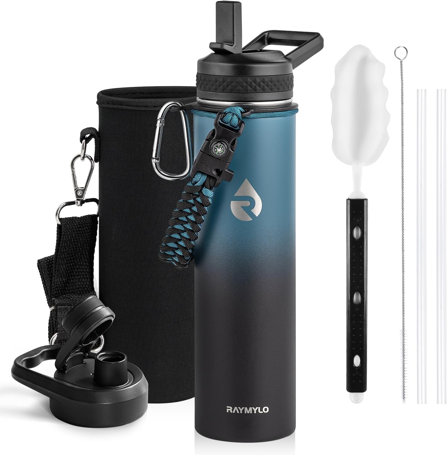 One Gallon Water Bottle Insulated, Triple Walled Vacuum Stainless Steel (Cold for 48 Hrs), Leak Proof & Non-BPA, Large Water Flask Jug with Paracord Handle & Straw Spout Lids