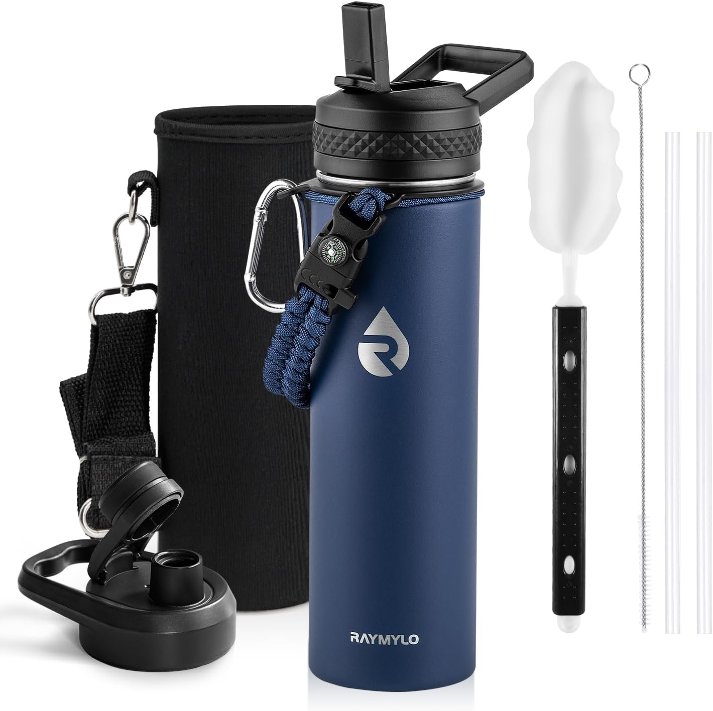 One Gallon Water Bottle Insulated, Triple Walled Vacuum Stainless Steel (Cold for 48 Hrs), Leak Proof & Non-BPA, Large Water Flask Jug with Paracord Handle & Straw Spout Lids