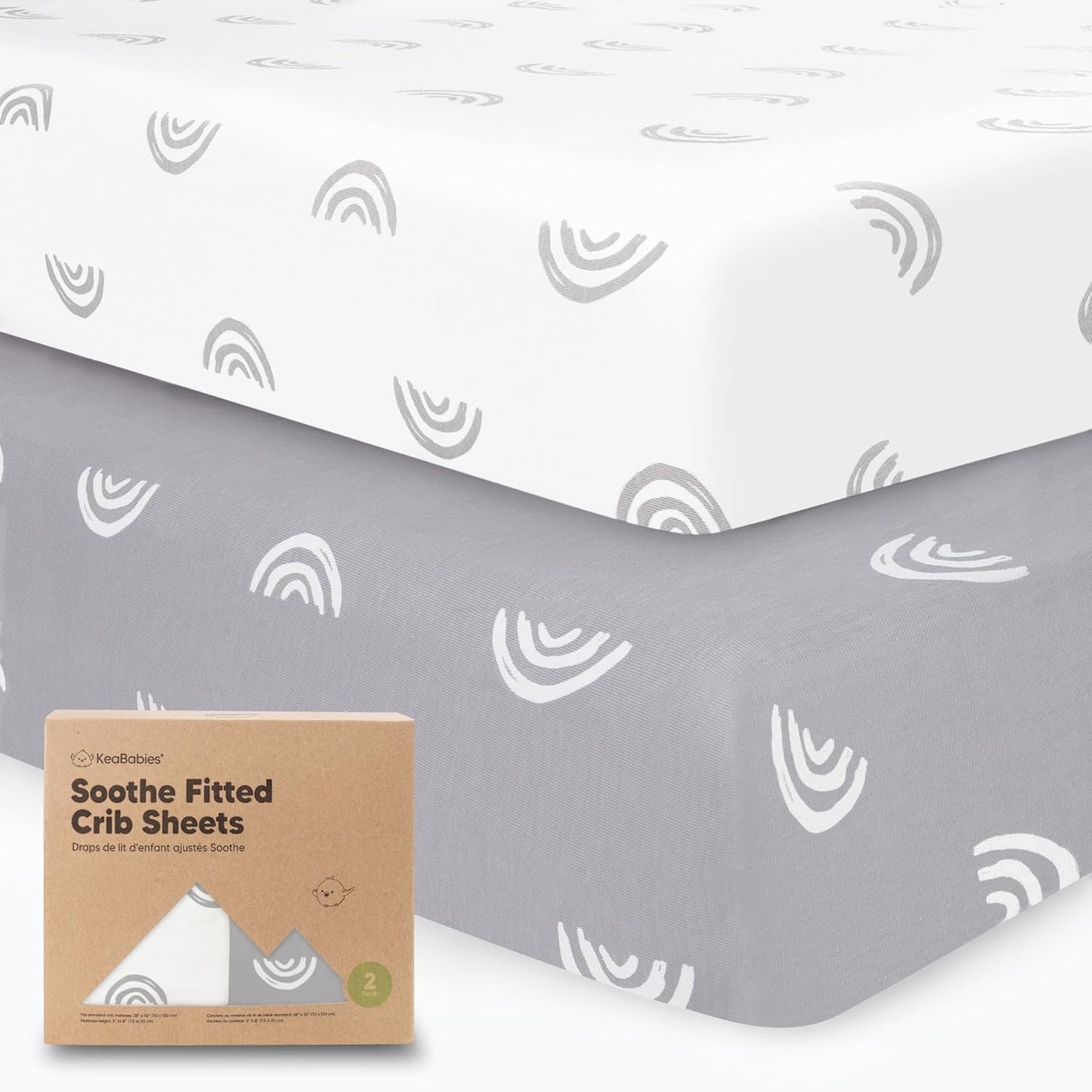 KeaBabies 2-Pack Organic Crib Sheets for Boys, Girls - 52x28 Fitted Crib Mattress Sheet Neutral, Breathable Jersey Cotton Cover for Baby Bed, Toddler Mattress, Soft & Cute Prints (Soft White)
