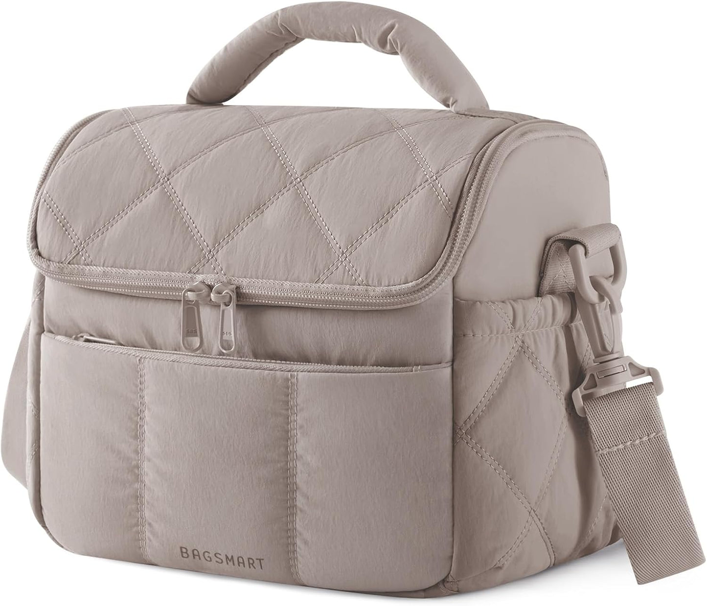 BAGSMART Lunch Bag Women, Double Deck Insulated Lunch Box, Quilted Puffer Lunch Tote, Leakproof, Durable & Reusable Large Lunch Cooler For Work Picnic Travel Meal Prep, Camel
