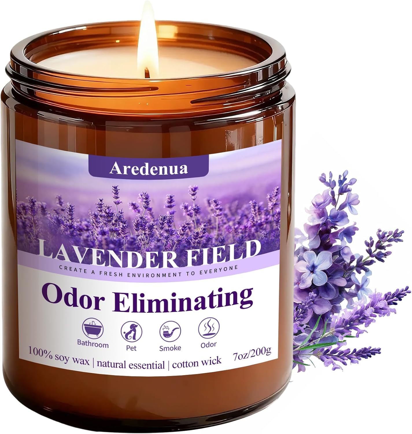 4 Pack Odor Eliminating Candles Set - Eliminates 95% of Pet, Smoke, Food & Other Smells - Hand Poured Non-Toxic Soy Candle, Air Freshing Scent of Lavender/Orange/Mint/Cotton - Gifts Set for Women