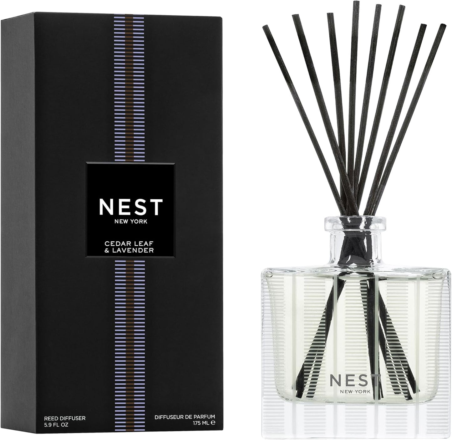 NEST New York Reed Diffuser, Ocean Mist & Sea Salt - 5.9 fl oz - Fragrance for Up to 90 Days - Reusable, Refillable Glass Holder - Includes 8 All-Natural Reed Sticks - Flame Free