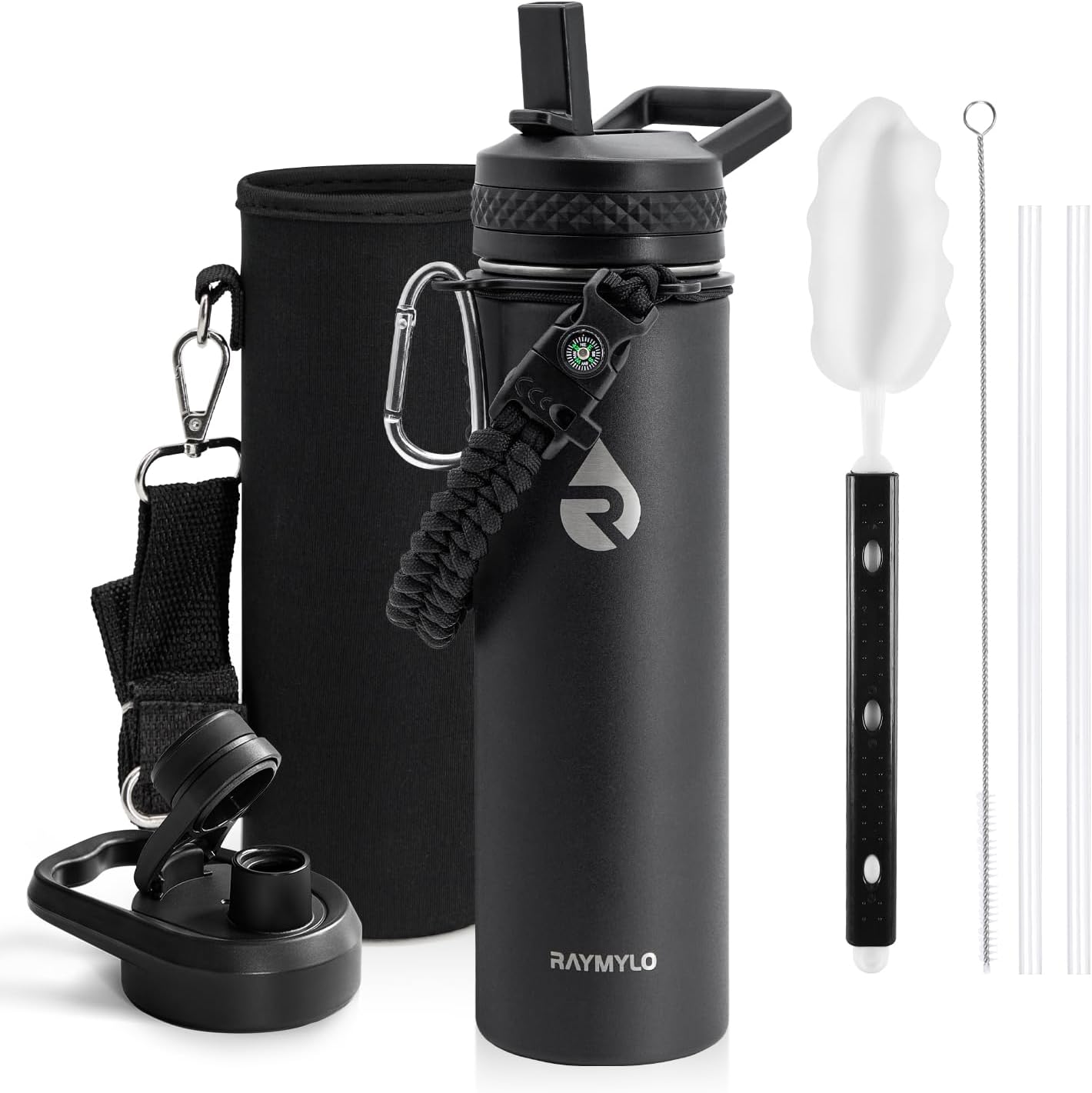 One Gallon Water Bottle Insulated, Triple Walled Vacuum Stainless Steel (Cold for 48 Hrs), Leak Proof & Non-BPA, Large Water Flask Jug with Paracord Handle & Straw Spout Lids