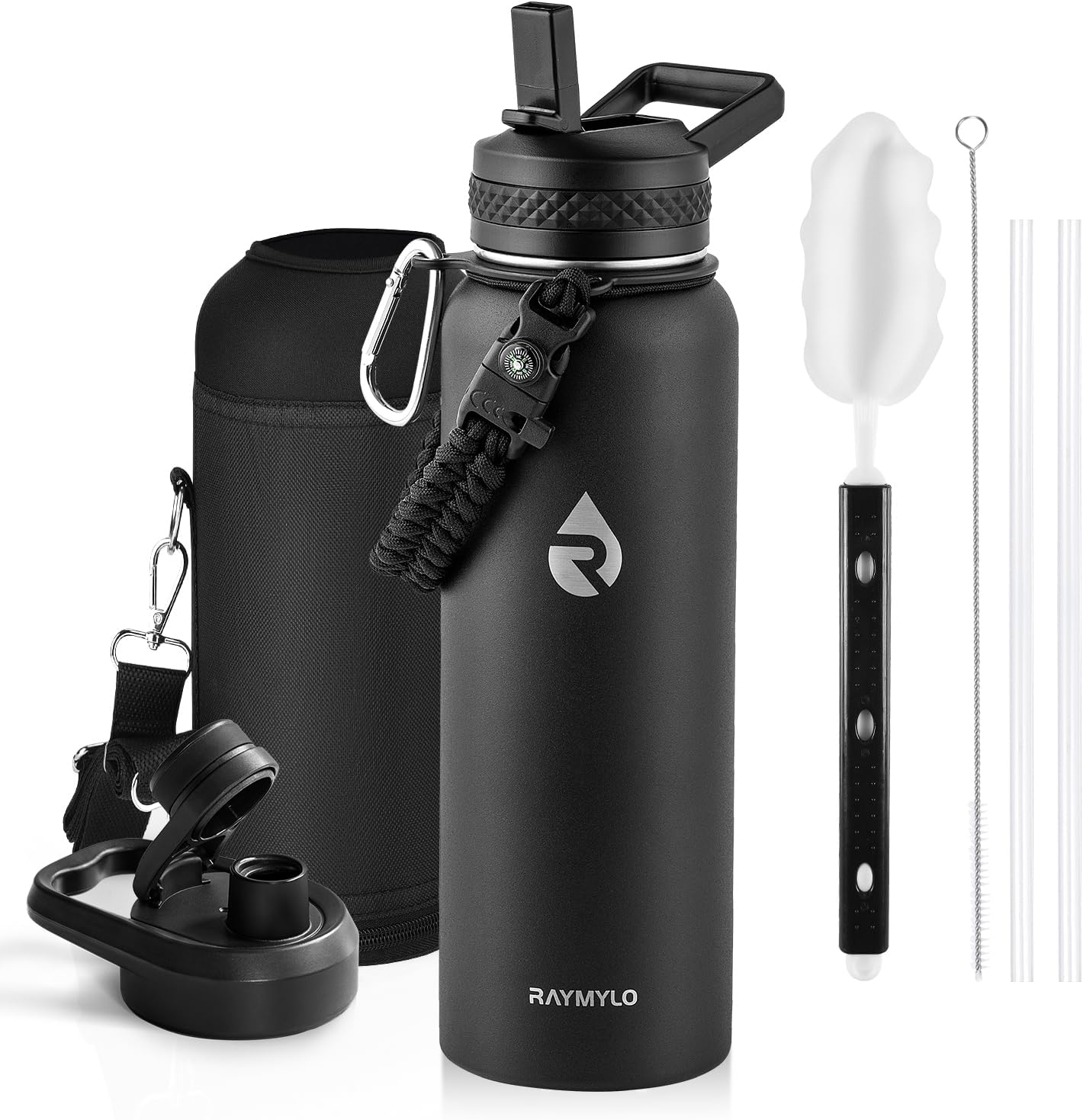 One Gallon Water Bottle Insulated, Triple Walled Vacuum Stainless Steel (Cold for 48 Hrs), Leak Proof & Non-BPA, Large Water Flask Jug with Paracord Handle & Straw Spout Lids