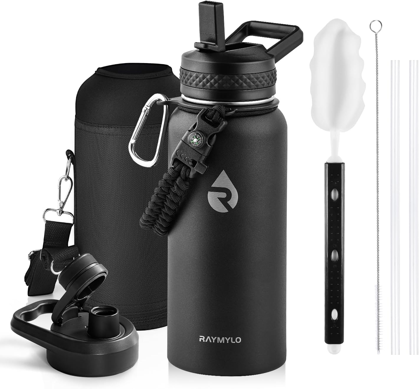 One Gallon Water Bottle Insulated, Triple Walled Vacuum Stainless Steel (Cold for 48 Hrs), Leak Proof & Non-BPA, Large Water Flask Jug with Paracord Handle & Straw Spout Lids