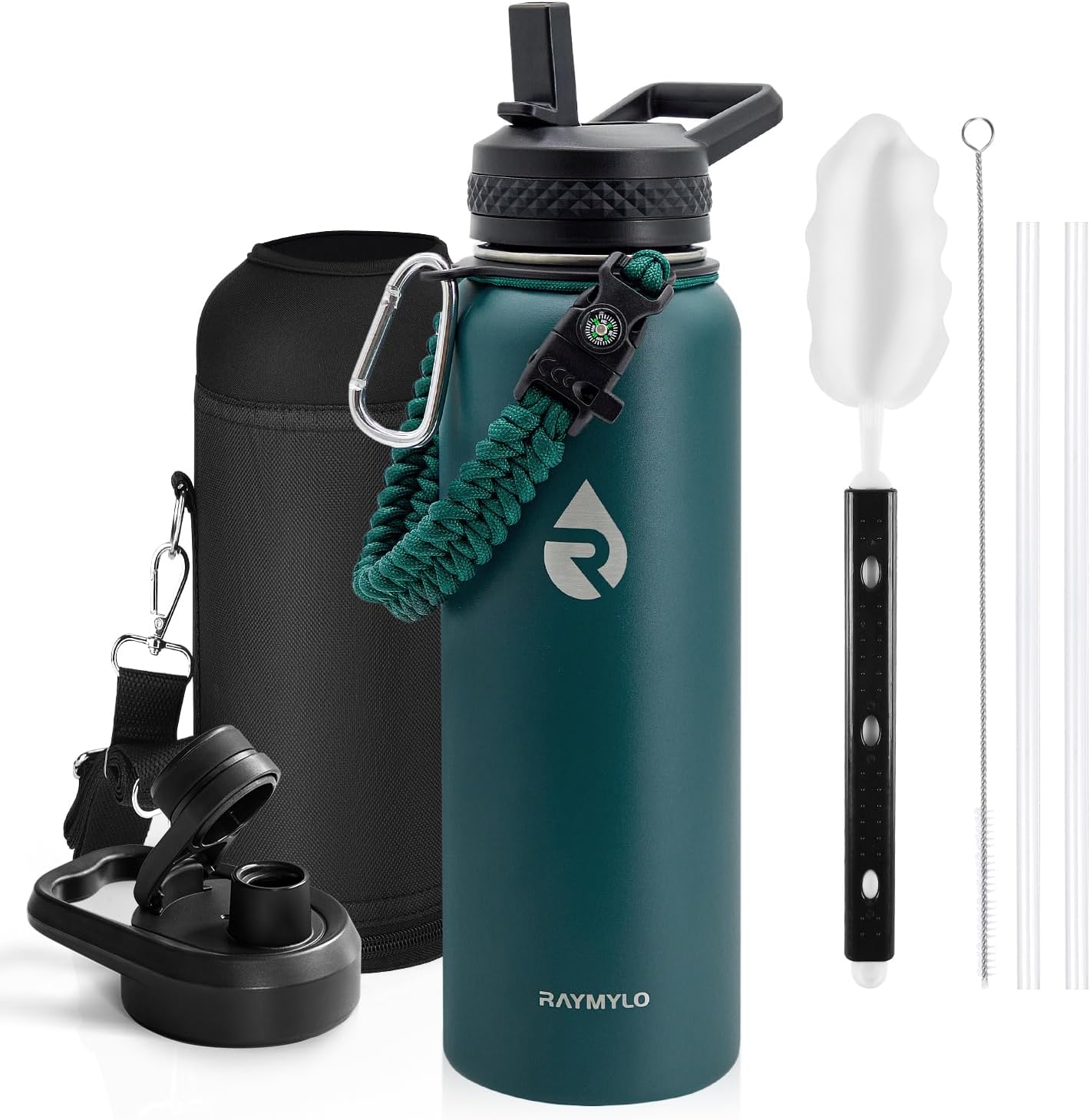 One Gallon Water Bottle Insulated, Triple Walled Vacuum Stainless Steel (Cold for 48 Hrs), Leak Proof & Non-BPA, Large Water Flask Jug with Paracord Handle & Straw Spout Lids