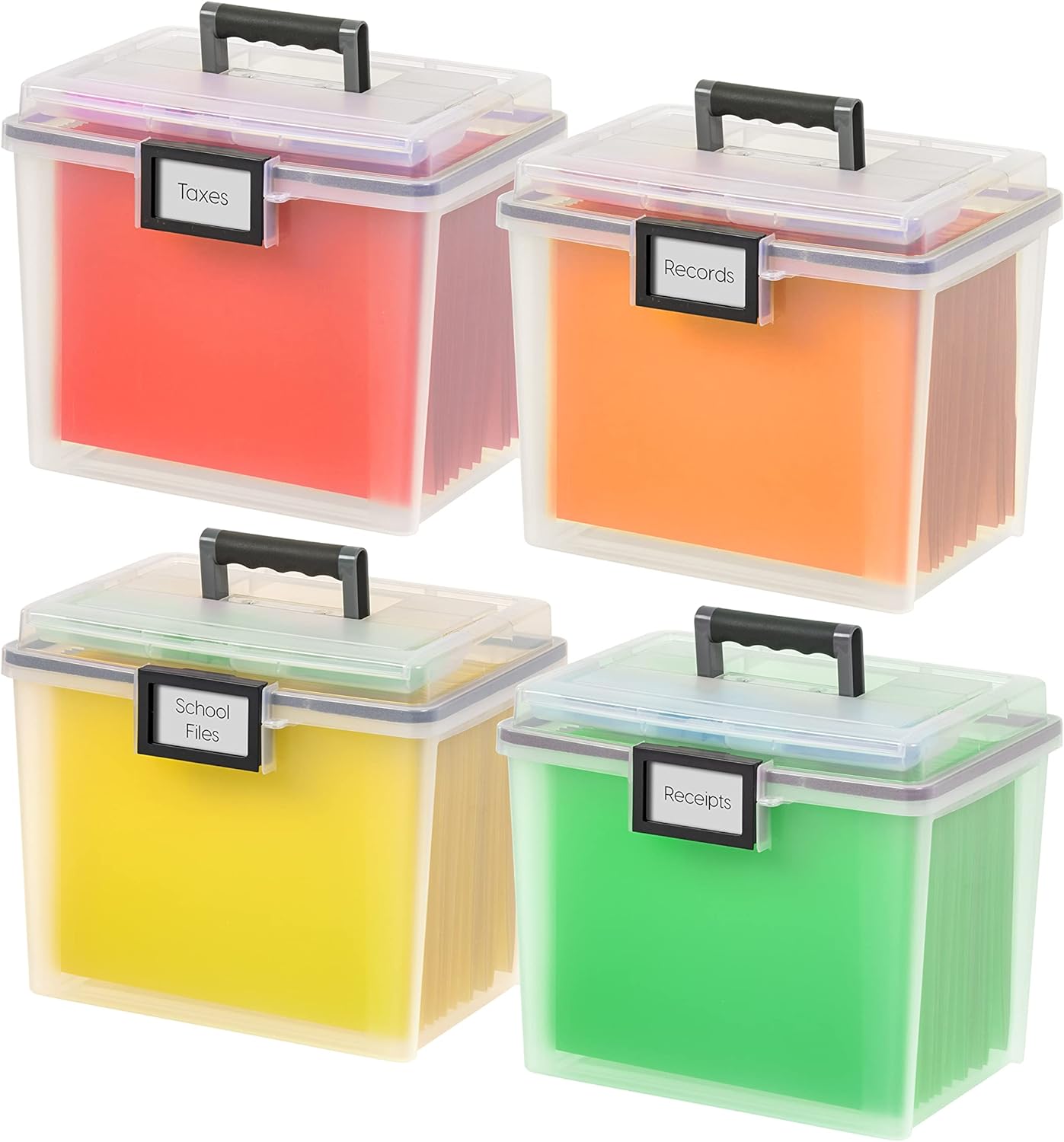 IRIS USA File Box File Organizer w/Wing Lid for Letter/Legal File, Water Resistant Document Box, BPA-Free Plastic Storage Bin Organizer with Handles, Stackable, Nestable, Clear 18 Qt. 4Pack