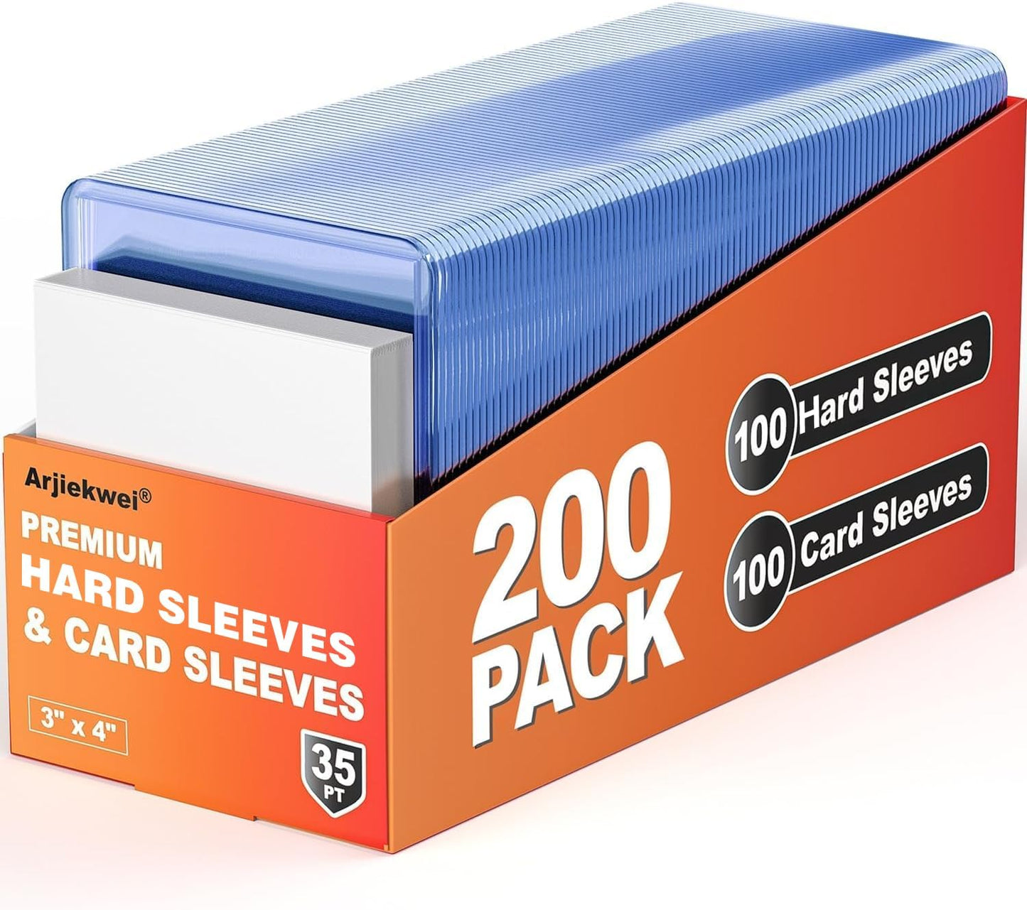 400 Card Sleeves Hard Plastic, Arjiekwei 3"X4" Baseball Cards Protectors Plastic, Premium Card Holder for Trading Sports Baseball Football Game Cards (200 Hard Sleeve + 200 Soft Sleeve)