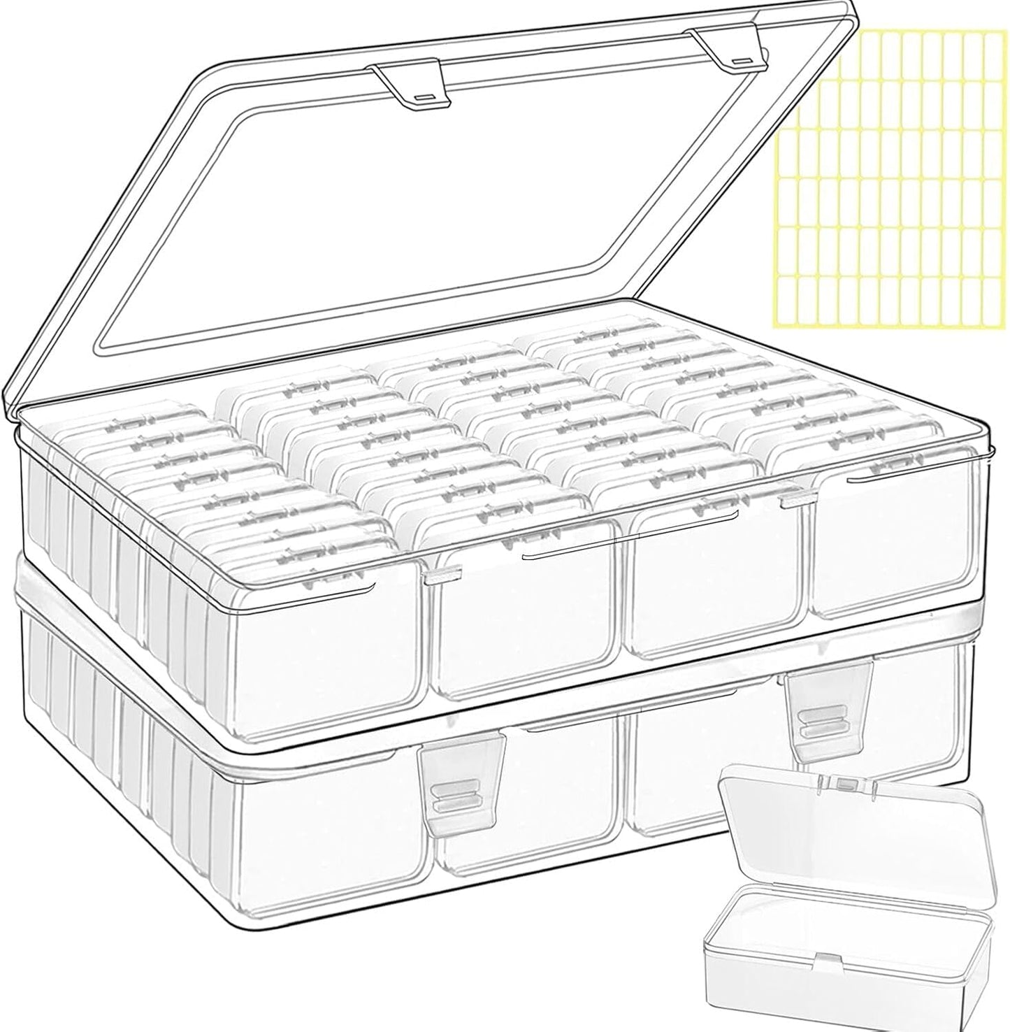 Bead storage container,44pcs of different sizes rectangular mini clear plastic storage box with hinged lid and label for bracelet making DIY jewelry craft nail organizer,Mix Size-2