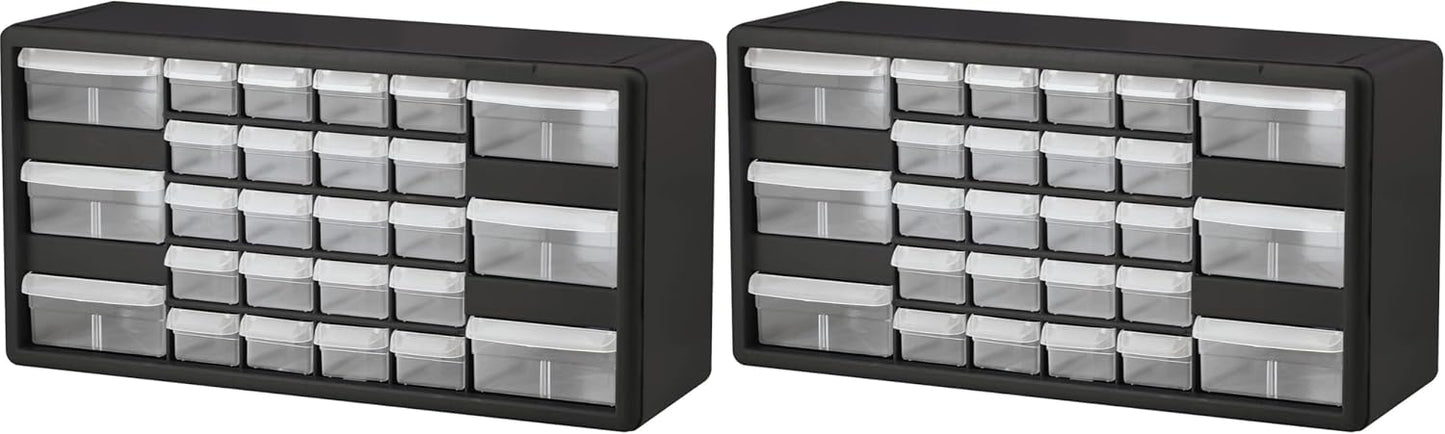 Akro-Mils 44-Drawer Plastic Drawer Storage Cabinet for Garage Organization, Bead Organizer, Building Bricks Storage, Teacher Toolbox, Makeup Organizer, 20" W x 6" D x 16" H, 10144 Black