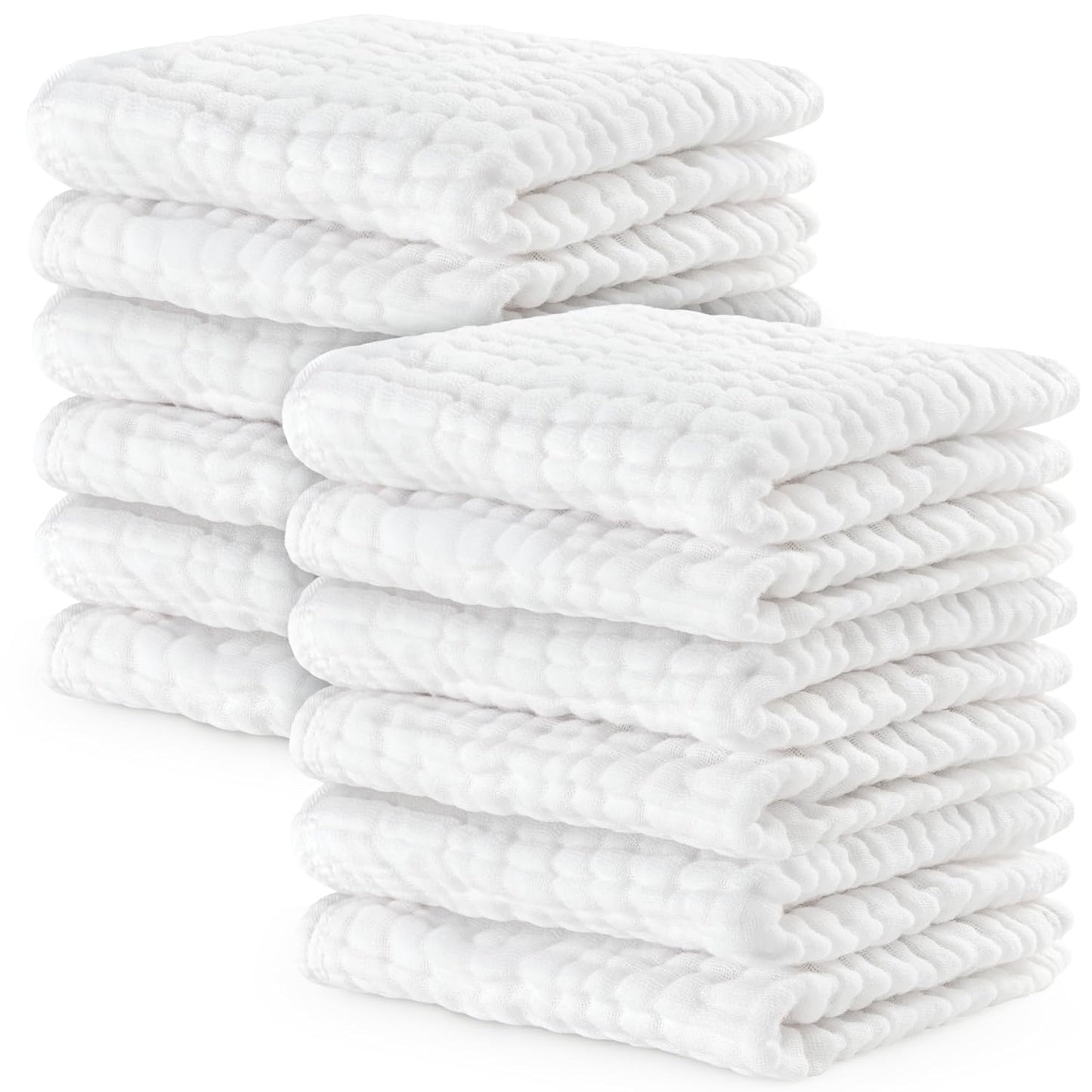 Comfy Cubs Muslin Burp Cloths 20" x 10", Pack of 6 - Large, 6-Layer, Ultra Absorbent 100% Cotton for Baby Spit-Up, Drool, and Messes - Soft, Safe & Gentle Baby Burp Cloths Set for Boys & Girls - White