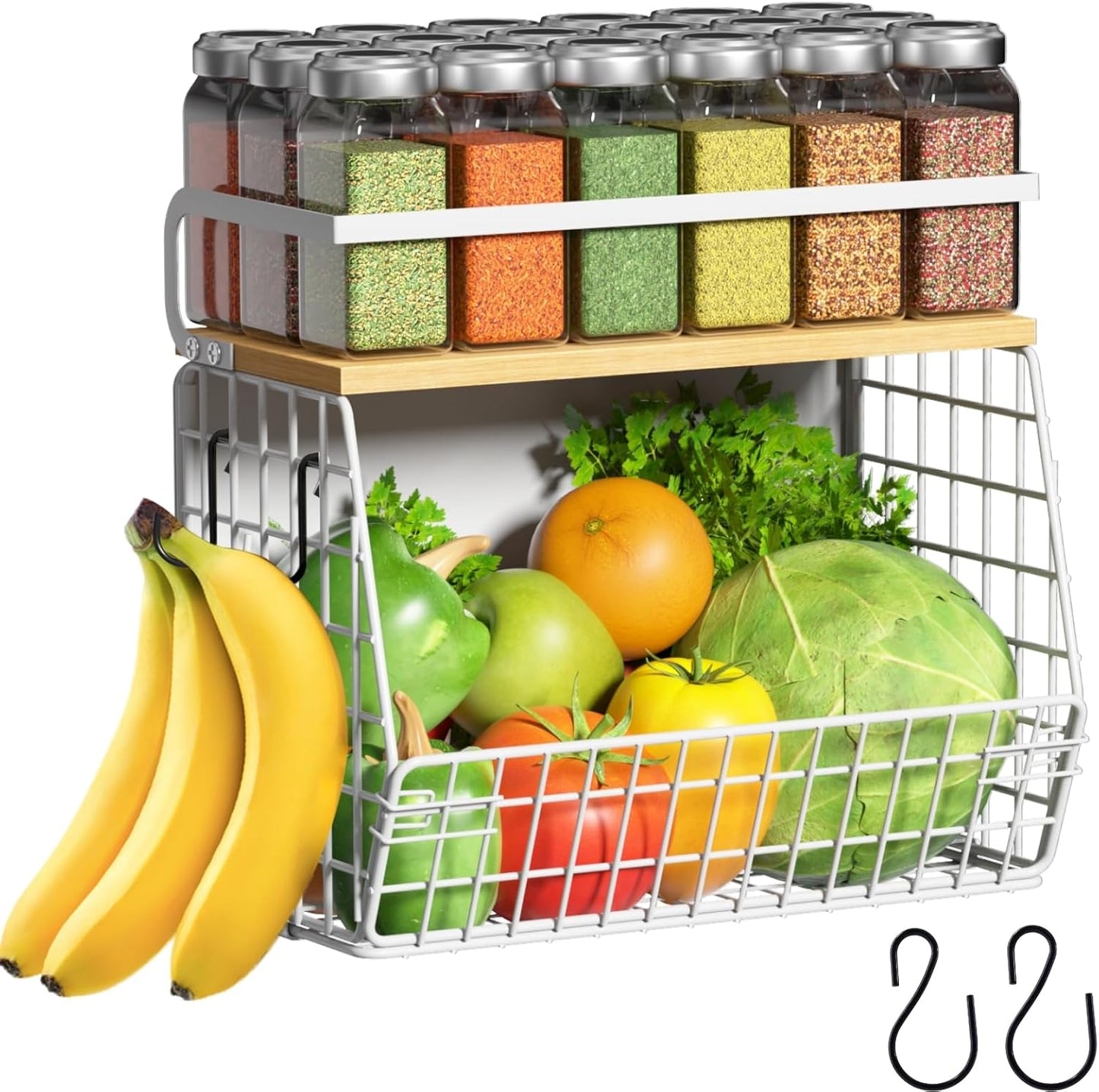 Ofiray-home Magnetic Shelf for Fridge with Wood Lid, Fruit Potato and Onion Storage Bins, Pantry Organizers & Storage, Large Container Magnetic Spice Rack for Refrigerator, Kitchen Counter, Cabinet