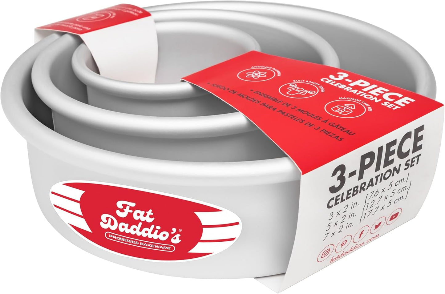Fat Daddio's Anodized Aluminum Round Cake Pans, 2 Piece Set, 8 x 2 Inch