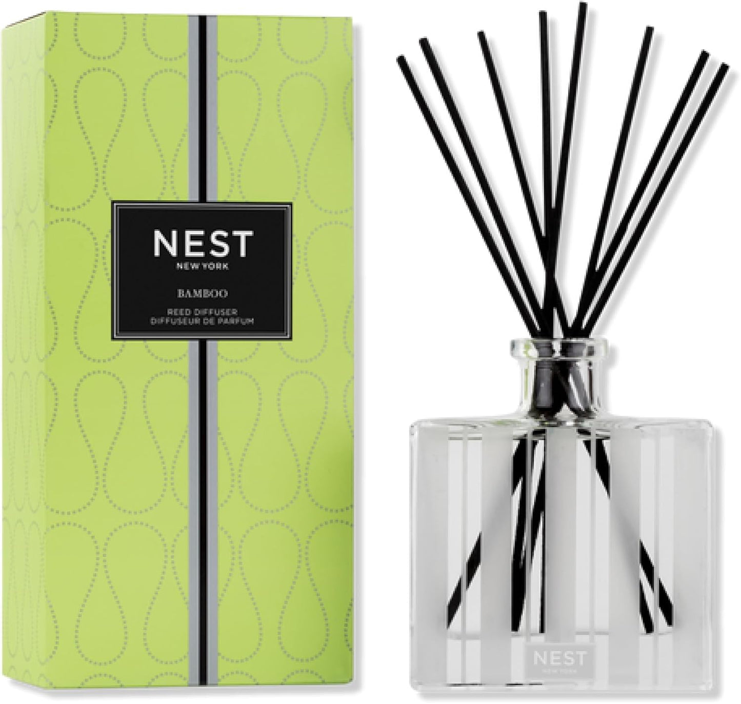 NEST New York Reed Diffuser, Ocean Mist & Sea Salt - 5.9 fl oz - Fragrance for Up to 90 Days - Reusable, Refillable Glass Holder - Includes 8 All-Natural Reed Sticks - Flame Free