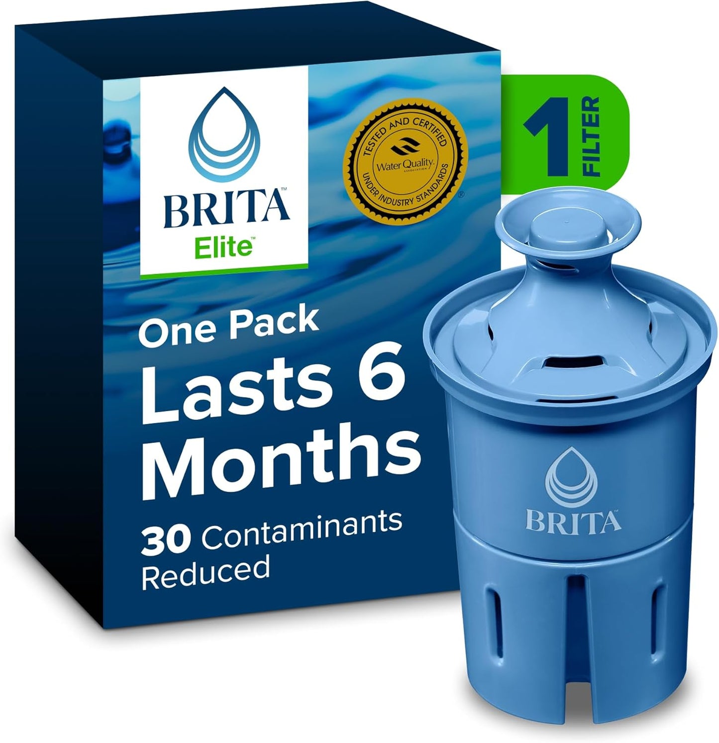 Brita Filter Replacements for Water Pitchers and Dispensers, Elite, NSF Certified to Remove 99% of Lead, 2 Count, Blue