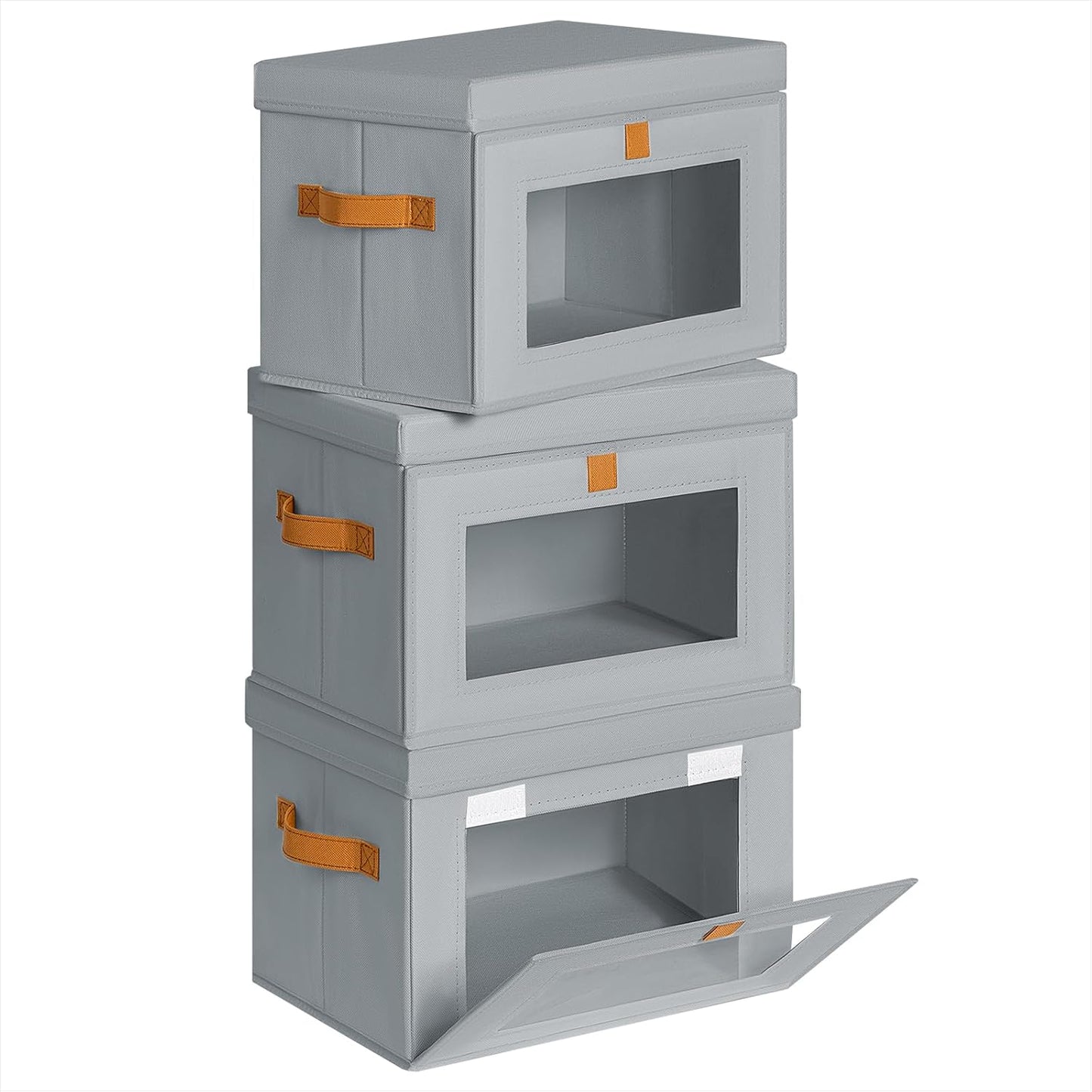 Large Closet Storage Organizer - Clothes Storage Bins with Handles & Window, Collapsible Decorative Boxes with Lids, Fabric Containers for Living Room, Dorm, 2 Pack, Beige