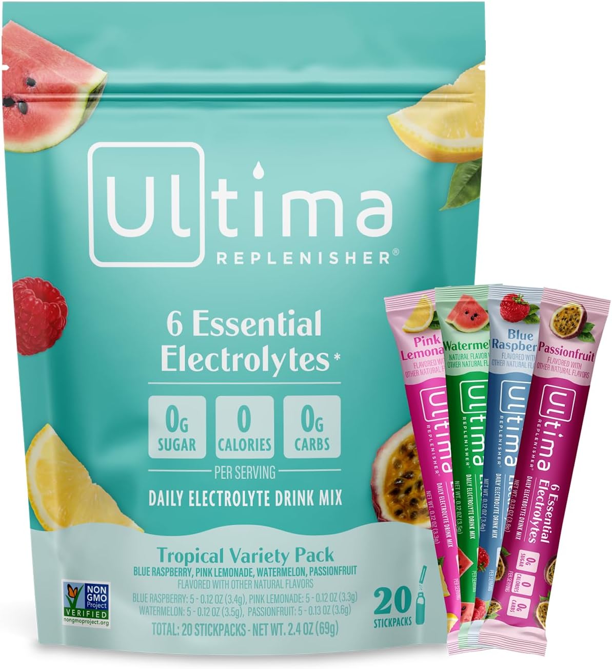 Ultima Replenisher Daily Electrolyte Powder – Original Variety Pack, 20 Stickpacks – Zero Sugar Hydration Packets with 6 Electrolytes and Minerals – Sugar Free, Plant Based & Keto Friendly Drink Mix