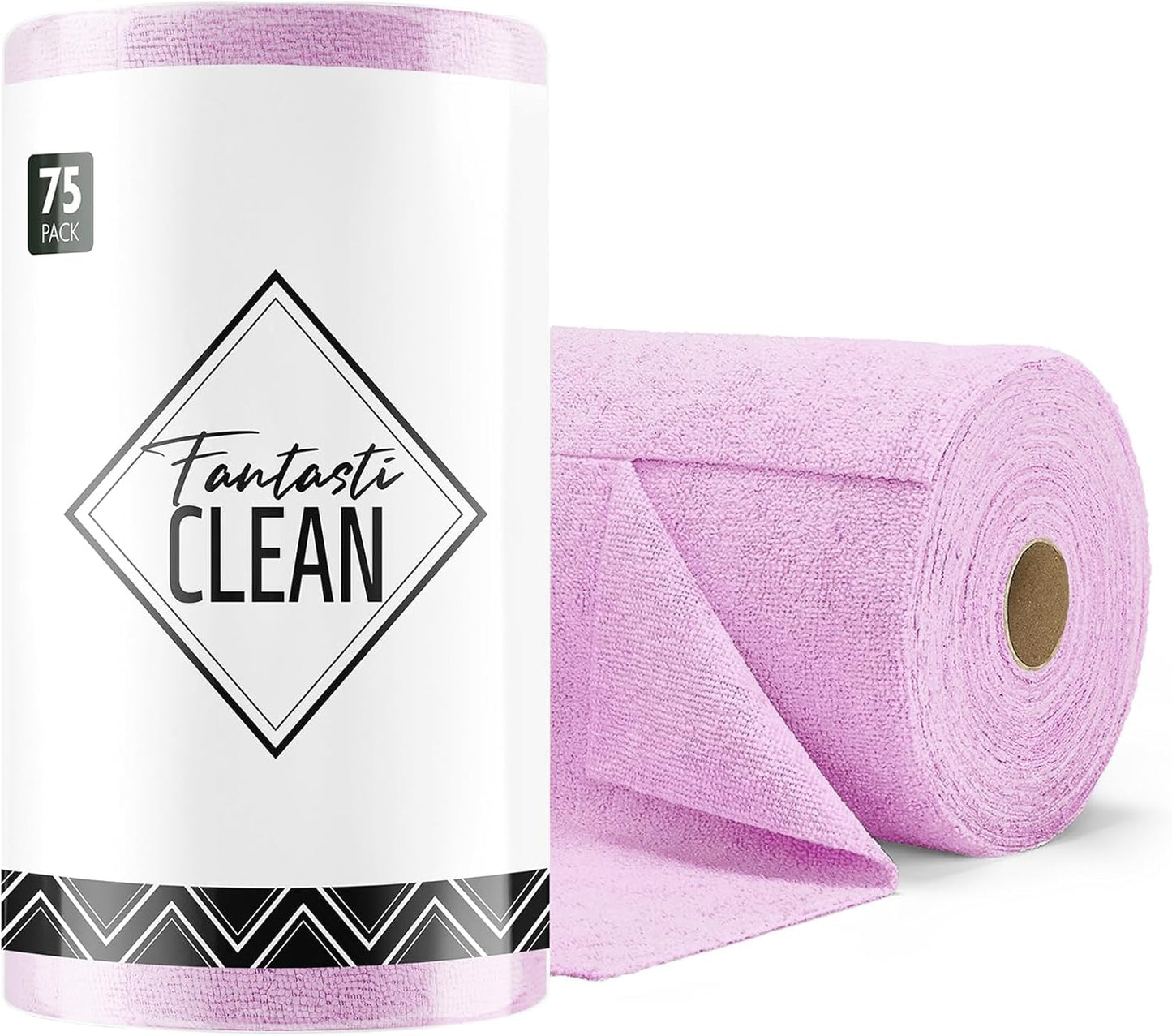 Fantasticlean Microfiber Cleaning Cloth Roll -75 Pack, Tear Away Microfiber Towels, 12" x 12", Reusable, Washable, Scratch Free, Ultra Absorbent Dishcloth for All-Around Cleaning Supplies (Pink)