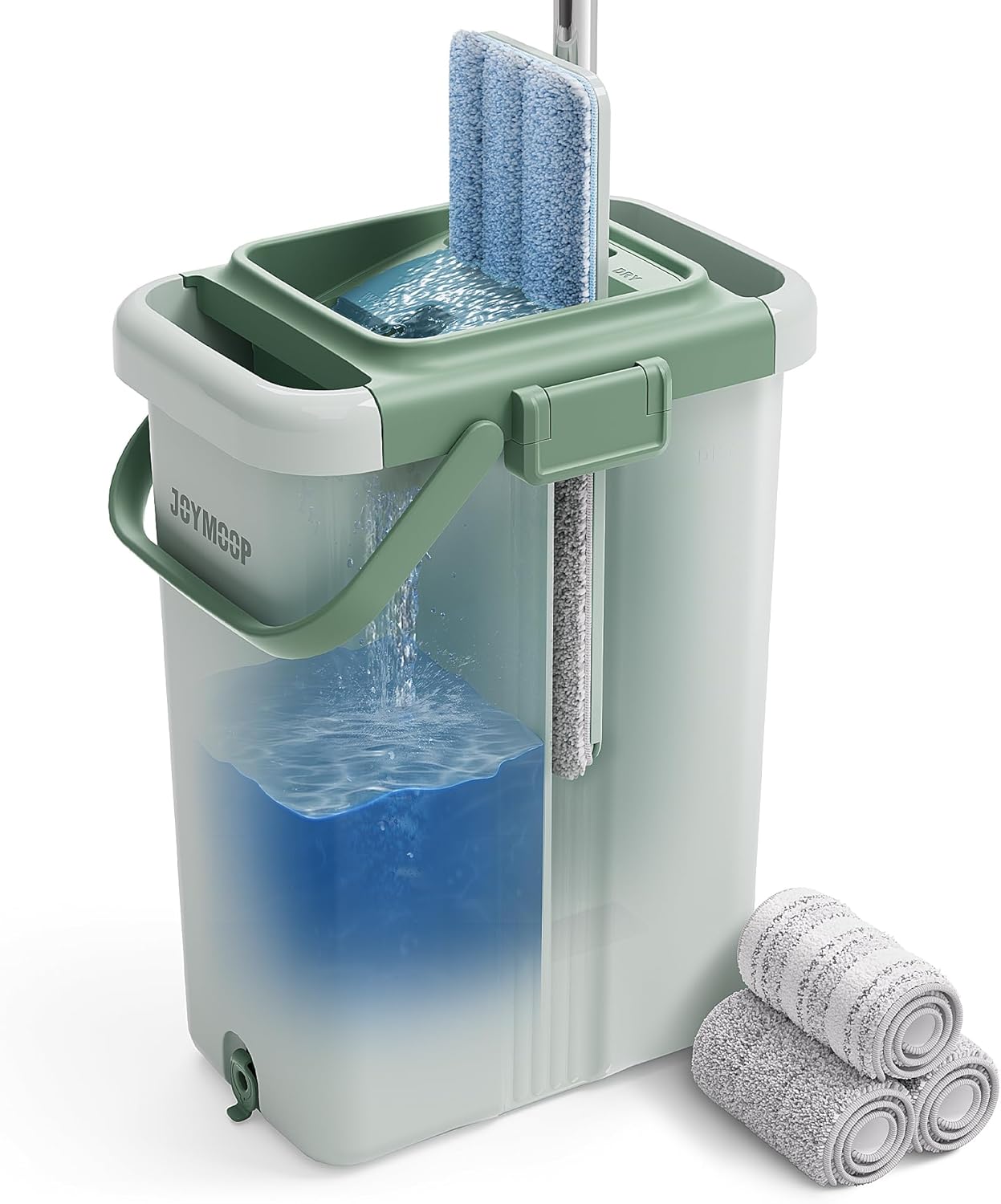 JOYMOOP Mop and Bucket with Wringer Set, Hands Free Flat Floor Mop and Bucket, with 3 Washable Microfiber Pads, Wet and Dry Use, Floor Cleaning System