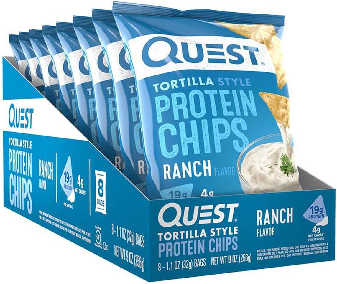 Quest Nutrition Nacho Cheese Tortilla Style Protein Chips, 18g Protein, 4g Net Carb, Low Carb, Gluten Free, 1.1 oz (Pack of 12)