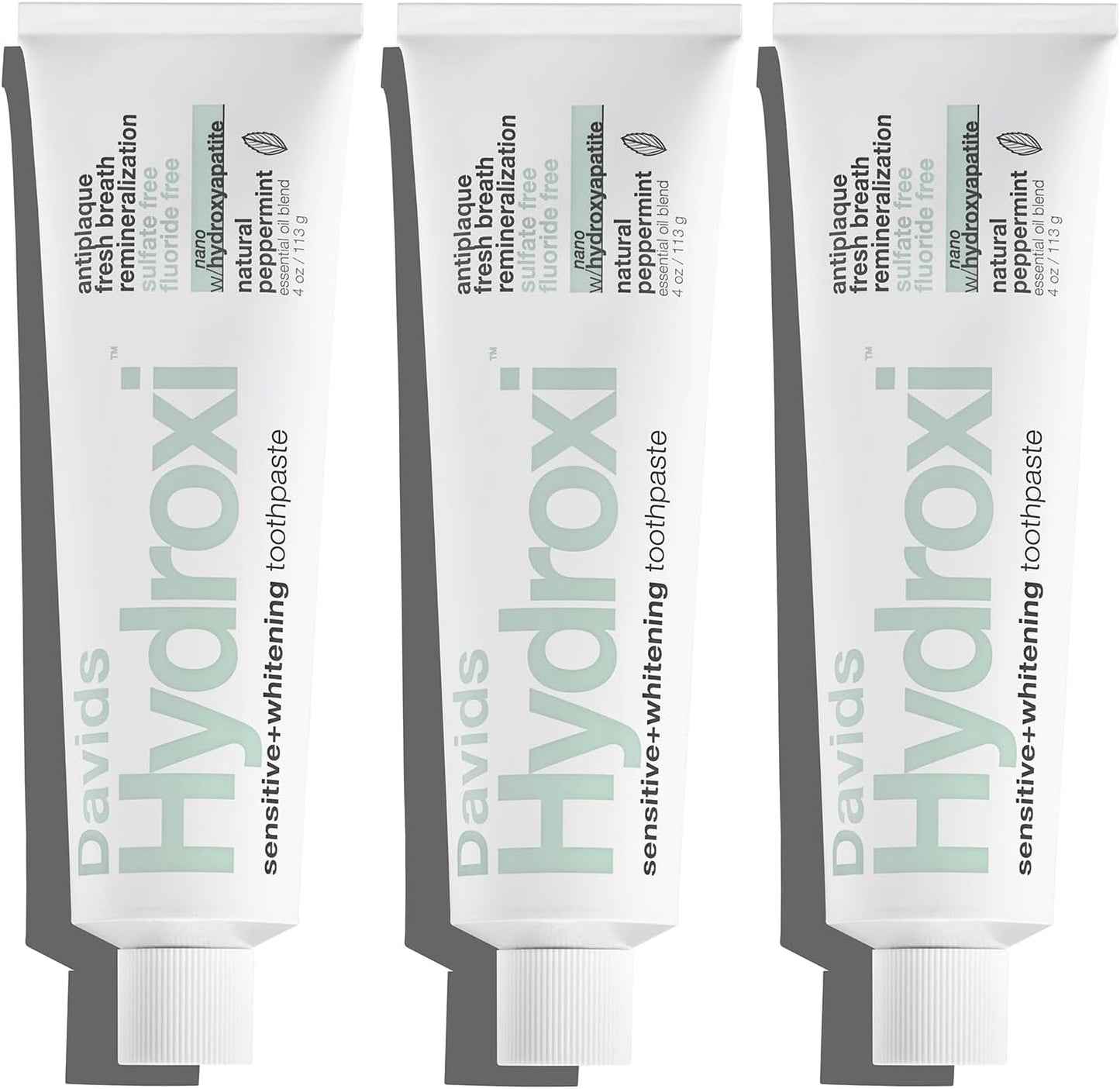 Davids Hydroxi Fluoride Free Nano Hydroxyapatite Toothpaste for Remineralizing, Sensitive Support, Whitening, Antiplaque, SLS Free, Natural Peppermint, 4oz, Made in USA