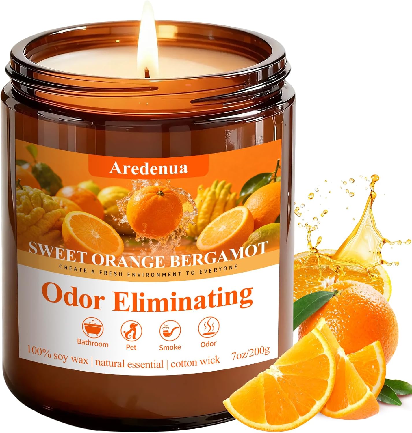 4 Pack Odor Eliminating Candles Set - Eliminates 95% of Pet, Smoke, Food & Other Smells - Hand Poured Non-Toxic Soy Candle, Air Freshing Scent of Lavender/Orange/Mint/Cotton - Gifts Set for Women