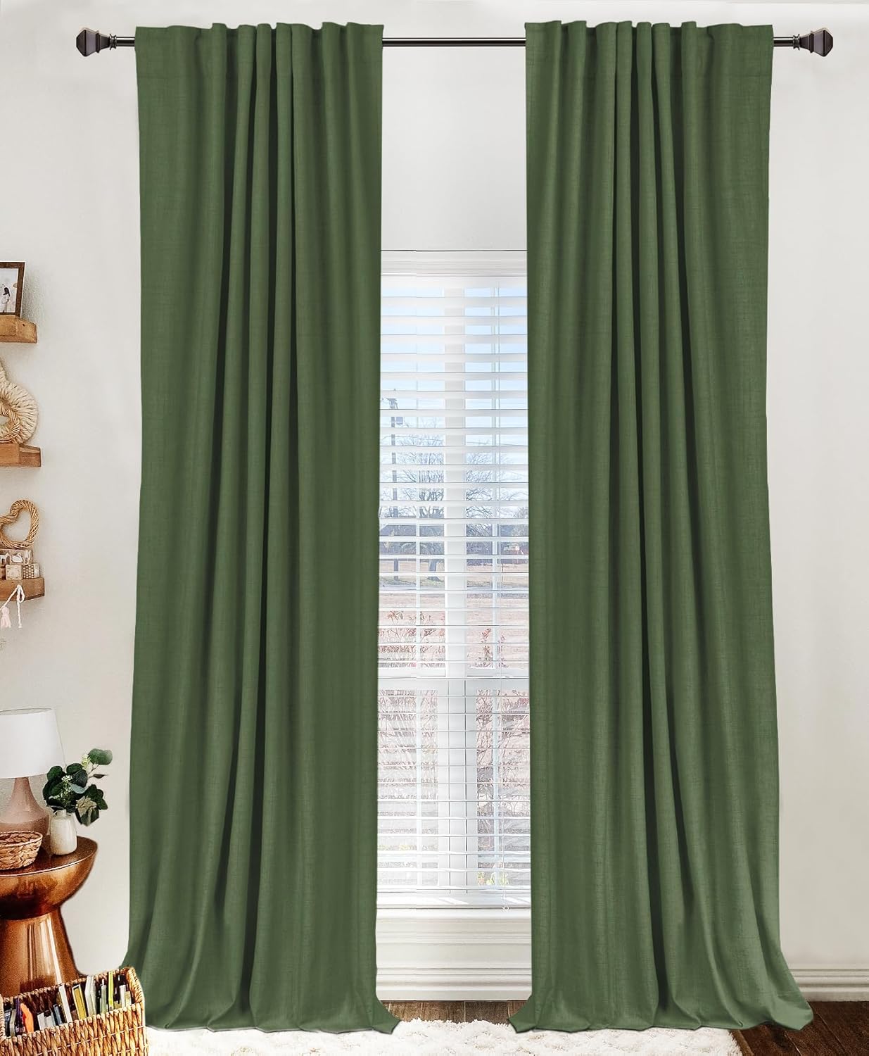 100% Blackout Shield Linen Blackout Curtains for Bedroom 84 Inches Long, Back Tab/Rod Pocket Living Room Drapes, Thermal Insulated Blackout Curtains 2 Panels Set, 50" W x 84" L, Cream