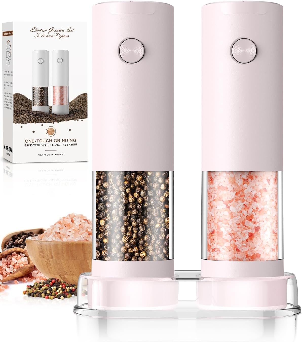 Electric Salt and Pepper Grinder Set Automatic Battery Pepper Mill Shakers Adjustable Coarseness Upgraded Larger Capacity with Led Home and Kitchen Appliances Birthday Gifts for Women Mom