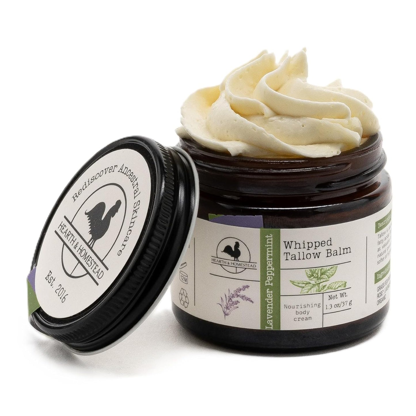 Hearth and Homestead: Handmade Whipped Tallow Balm (Vanilla Orange) - Organic Body Butter with Infused Olive Oil, for Eczema, Rosacea, Baby - 1.3 oz