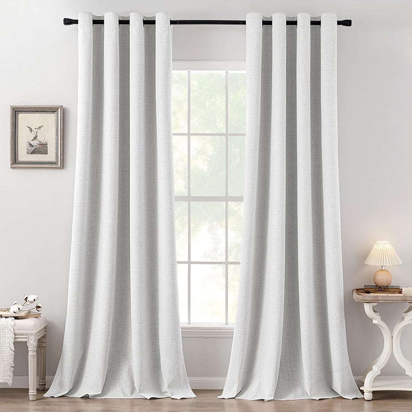 MIULEE 100% Blackout Linen Textured Curtains for Bedroom Solid Thermal Insulated Natural Beige Grommet Room Darkening Curtains & Drapes Luxury Decor for Living Room Nursery 52 x 84 Inch (2 Panels)