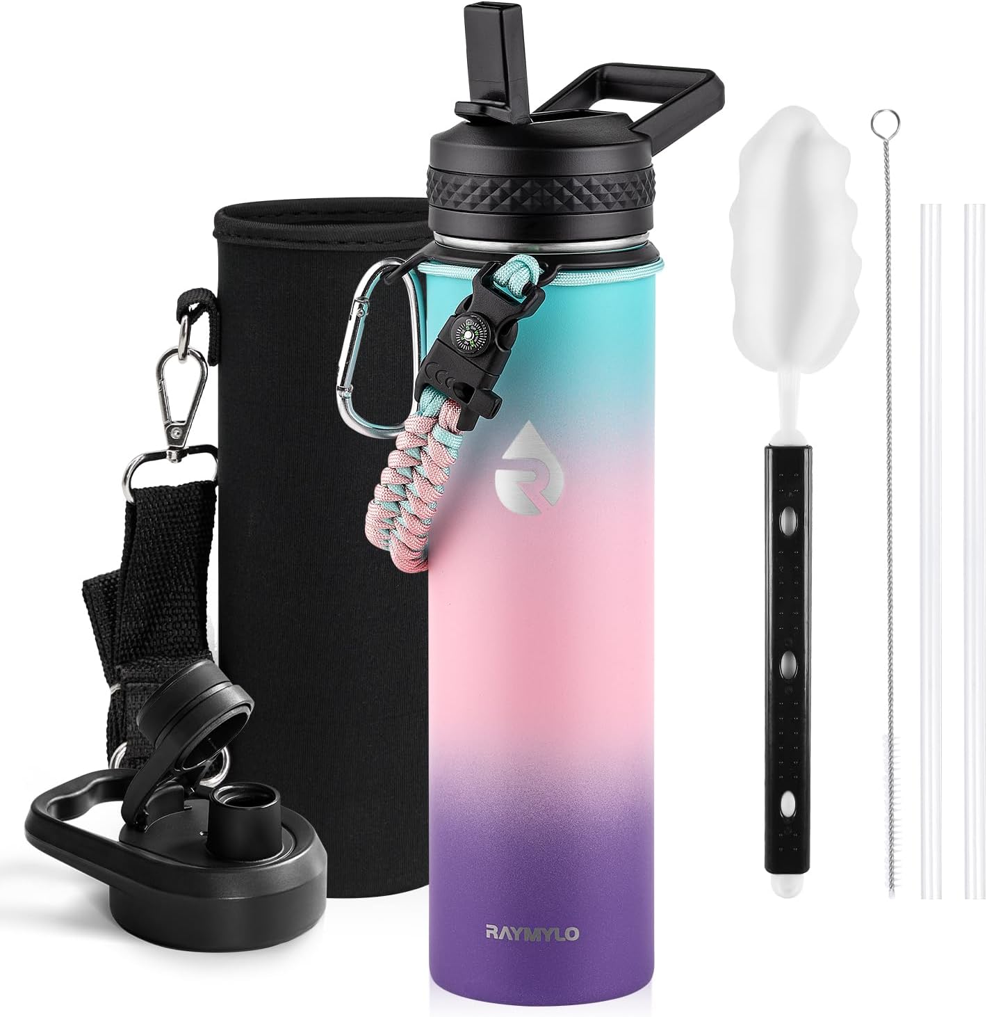 One Gallon Water Bottle Insulated, Triple Walled Vacuum Stainless Steel (Cold for 48 Hrs), Leak Proof & Non-BPA, Large Water Flask Jug with Paracord Handle & Straw Spout Lids