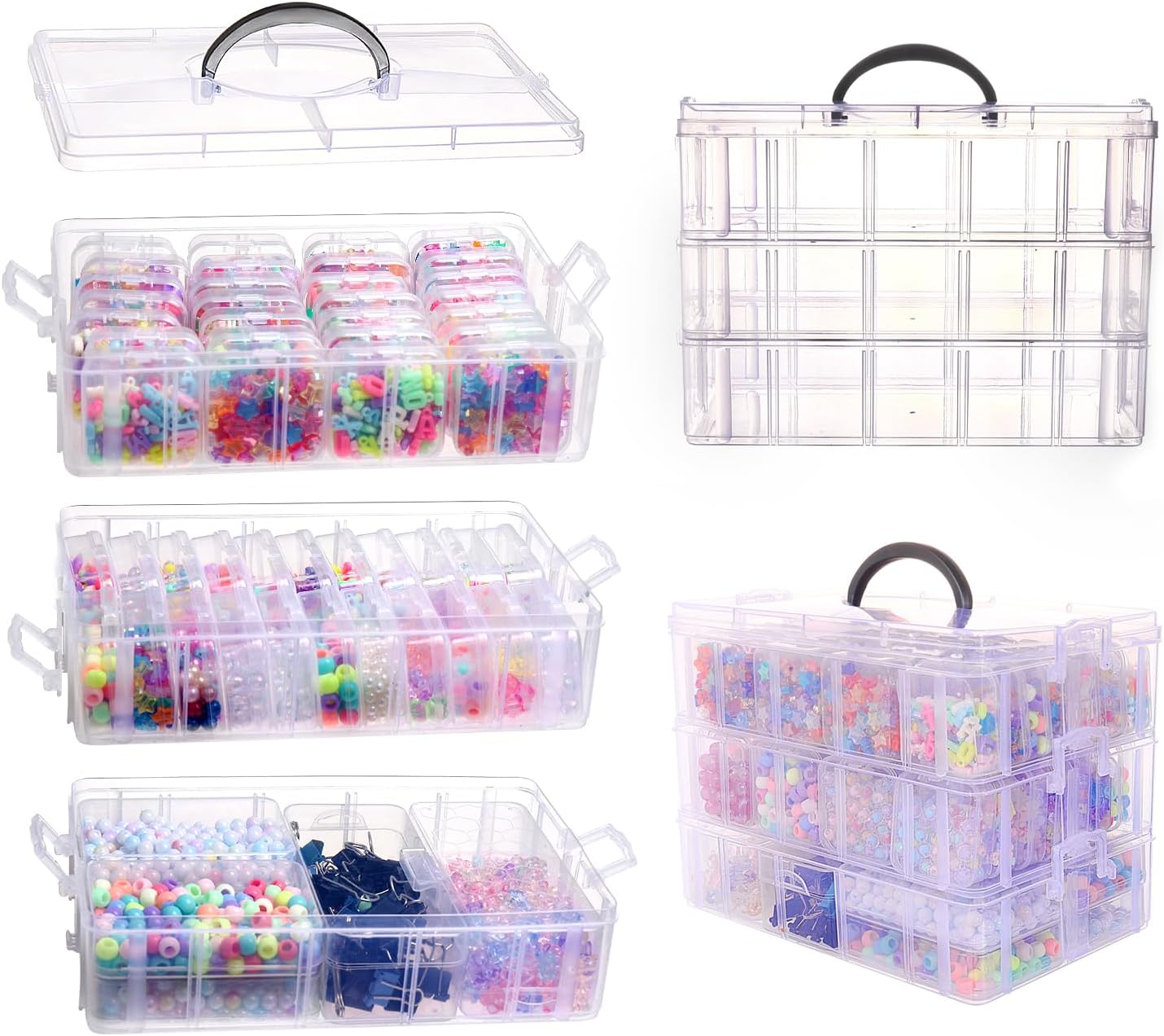 VTG Bead Organizer Box, 84 Pcs Small Plastic Containers with Lids, 4-Tier Stackable Storage Box, Clear Organizers for Jewelry Toys Craft Storage
