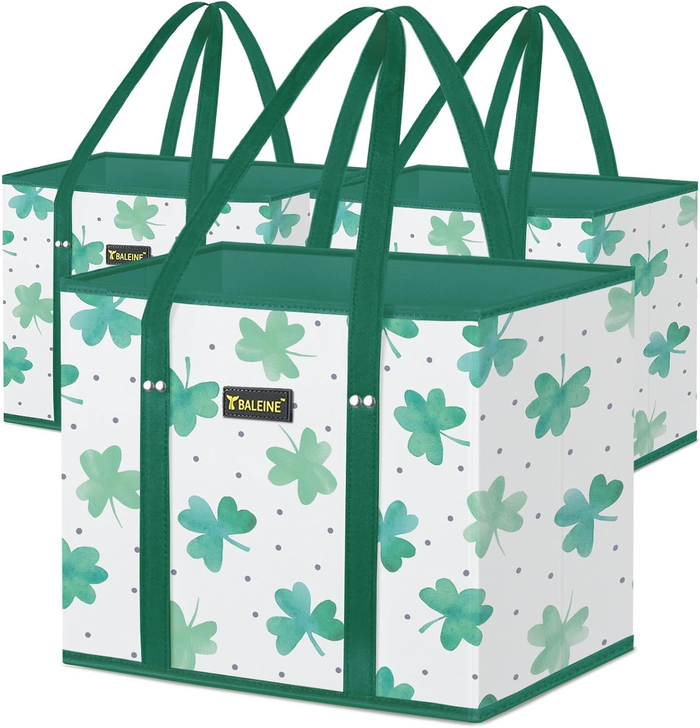 BALEINE 3Pk Reusable Grocery Bags, Foldable Shopping Bags for Groceries with Reinforced Bottom & Handles (Blossom Season)