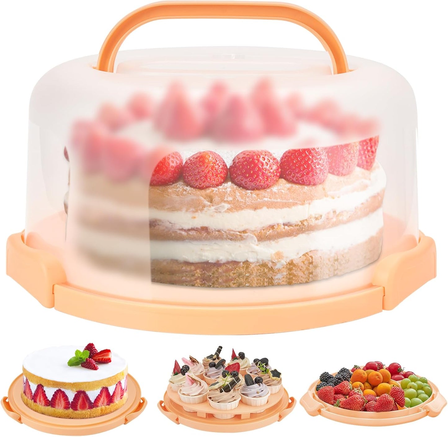 Ohuhu Cake Carrier with Lid and Handle, BPA-Free Cake Containers Cake Holder for 10 inch Cake with 2 Handles Cupcake Carrier - Plastic Cover Two Sided Base for Transport Pie Nuts Fruit Perfect Gifts