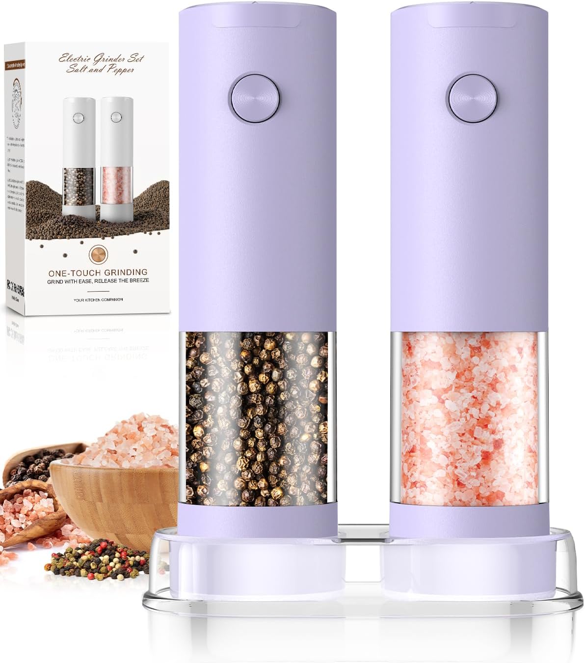 Electric Salt and Pepper Grinder Set Automatic Battery Pepper Mill Shakers Adjustable Coarseness Upgraded Larger Capacity with Led Home and Kitchen Appliances Birthday Gifts for Women Mom