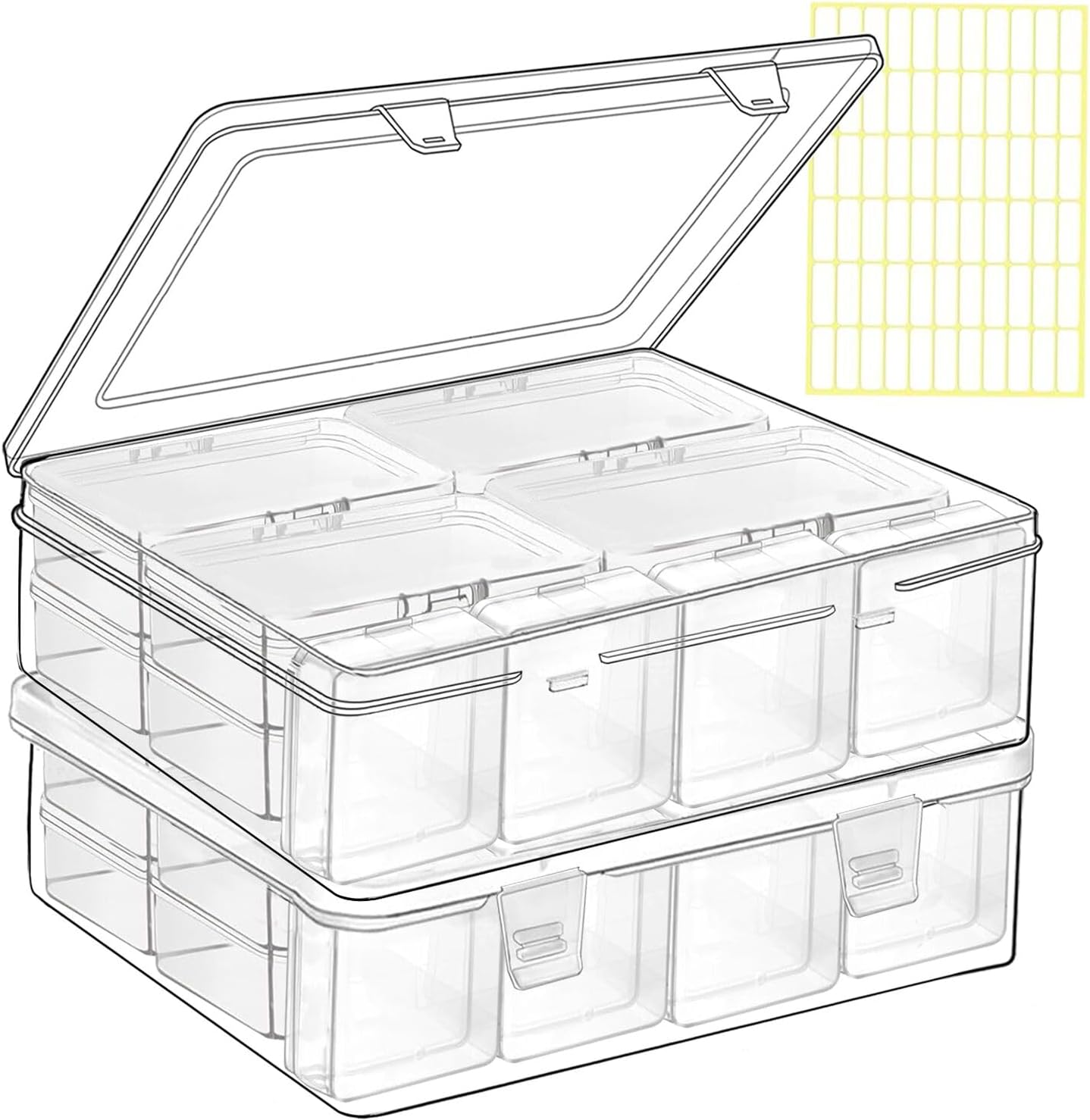Bead storage container,44pcs of different sizes rectangular mini clear plastic storage box with hinged lid and label for bracelet making DIY jewelry craft nail organizer,Mix Size-2