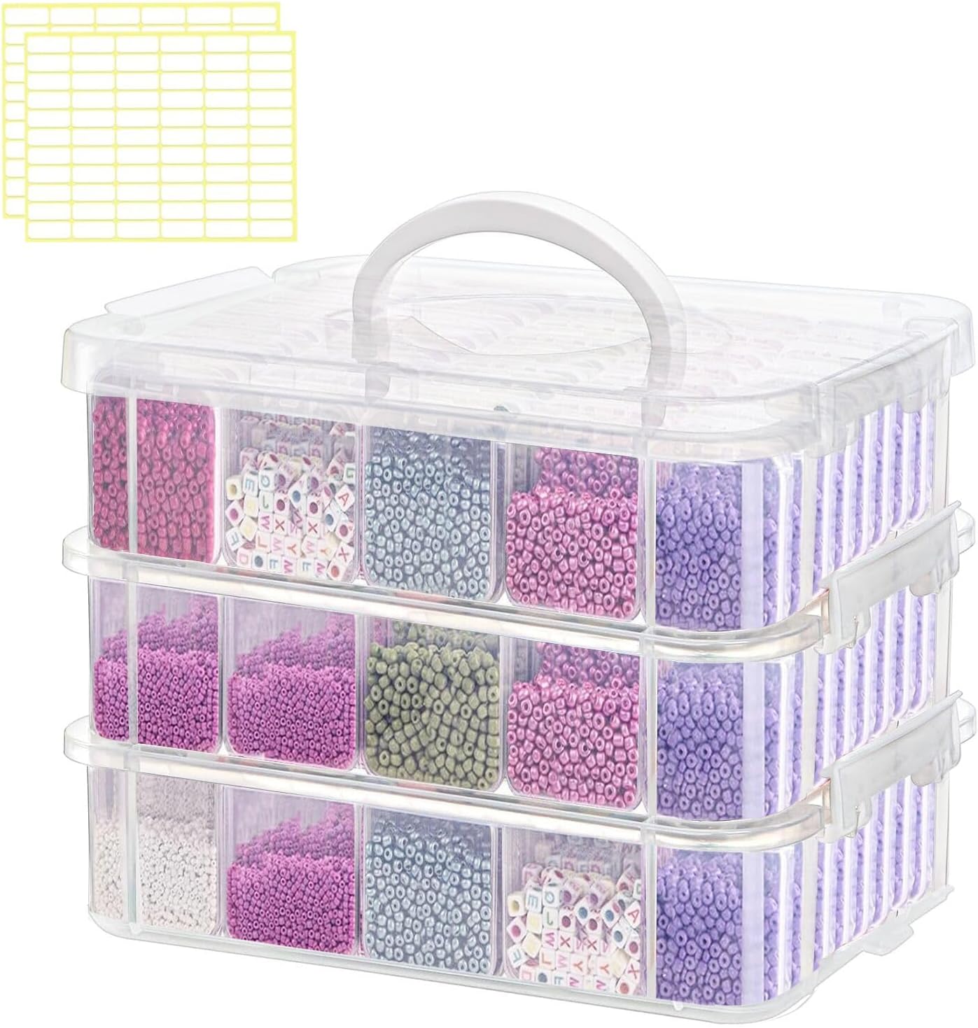 Bead storage container,44pcs of different sizes rectangular mini clear plastic storage box with hinged lid and label for bracelet making DIY jewelry craft nail organizer,Mix Size-2