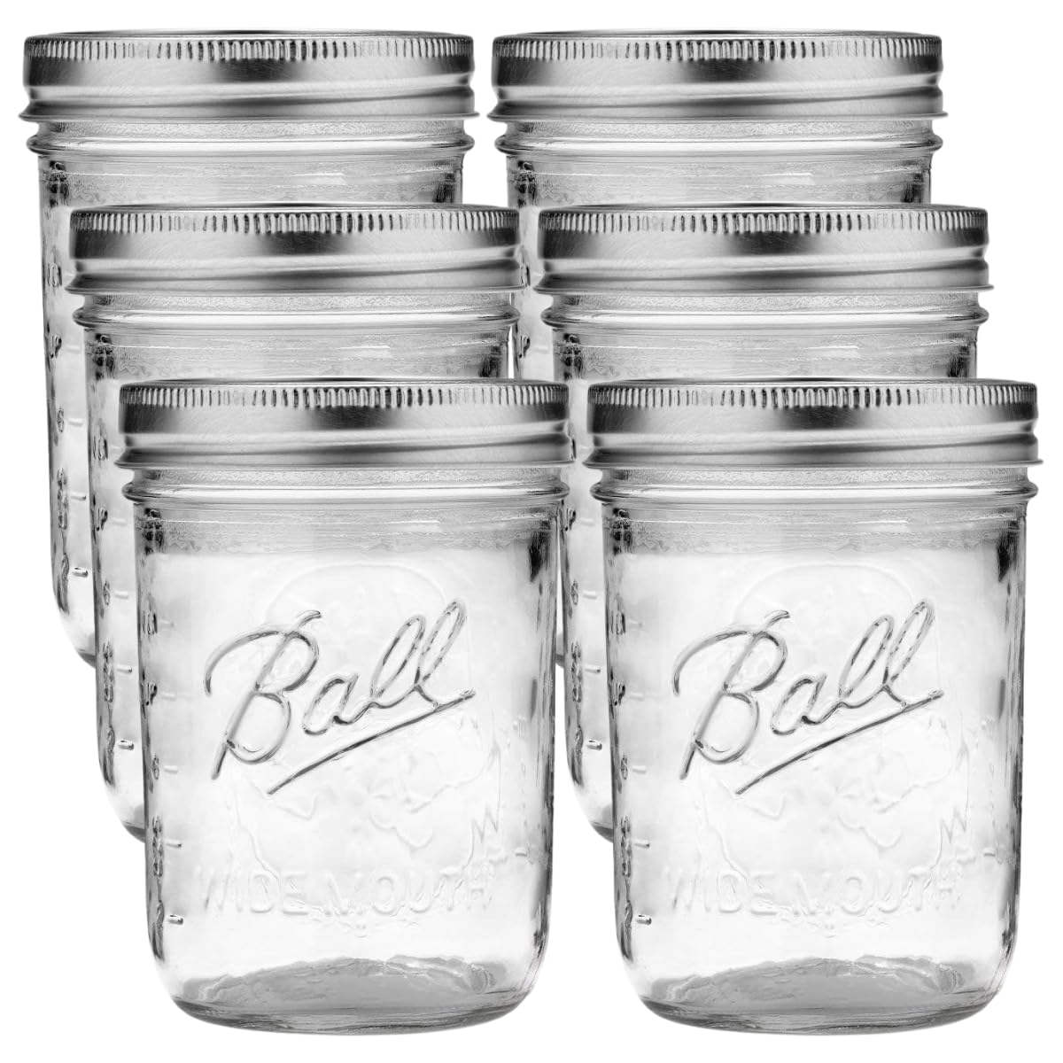 Ball Wide Mouth Pint 16-Ounce Glass Mason Jar with Lids and Bands, 12-Count