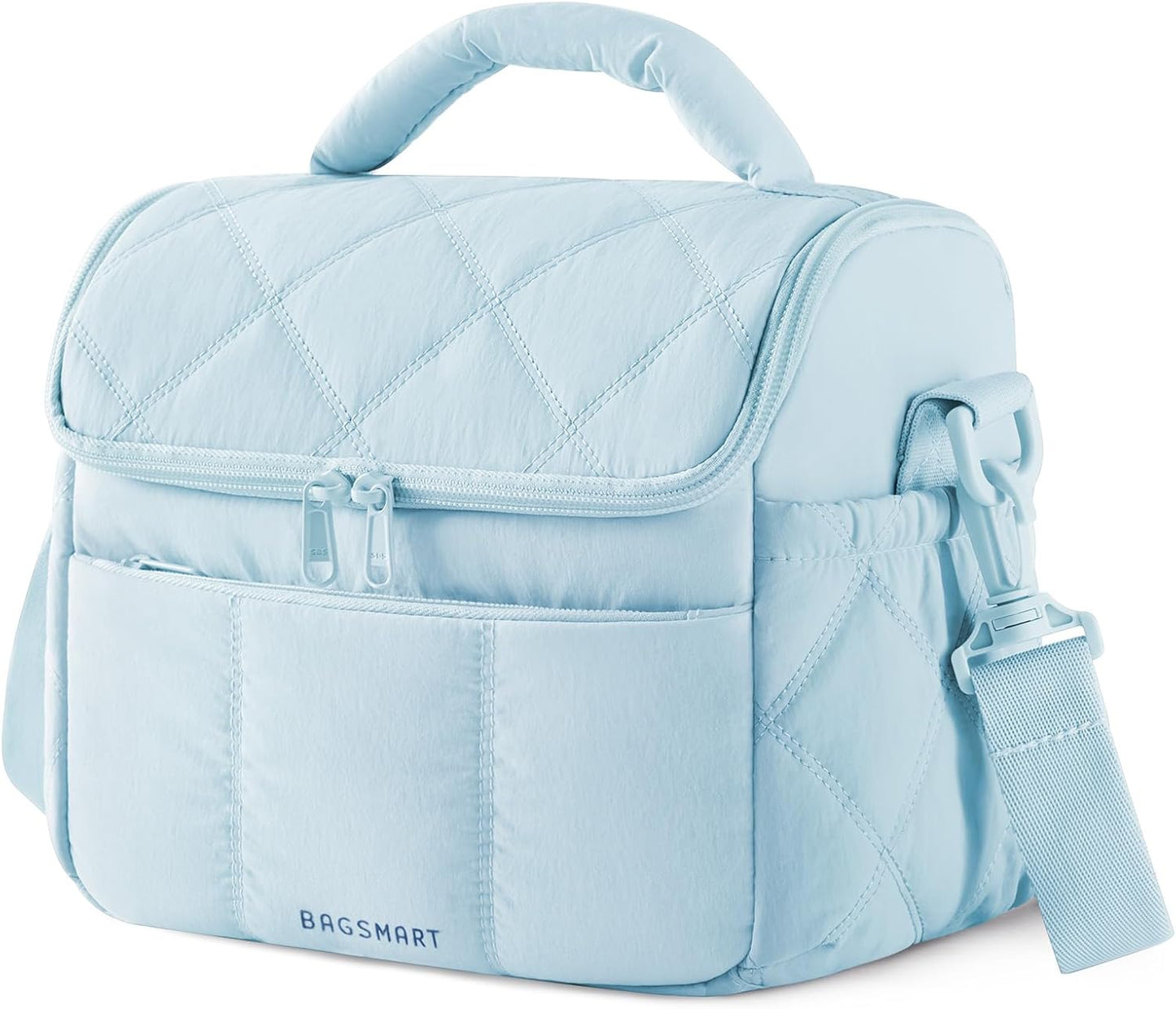 BAGSMART Lunch Bag Women, Double Deck Insulated Lunch Box, Quilted Puffer Lunch Tote, Leakproof, Durable & Reusable Large Lunch Cooler For Work Picnic Travel Meal Prep, Camel