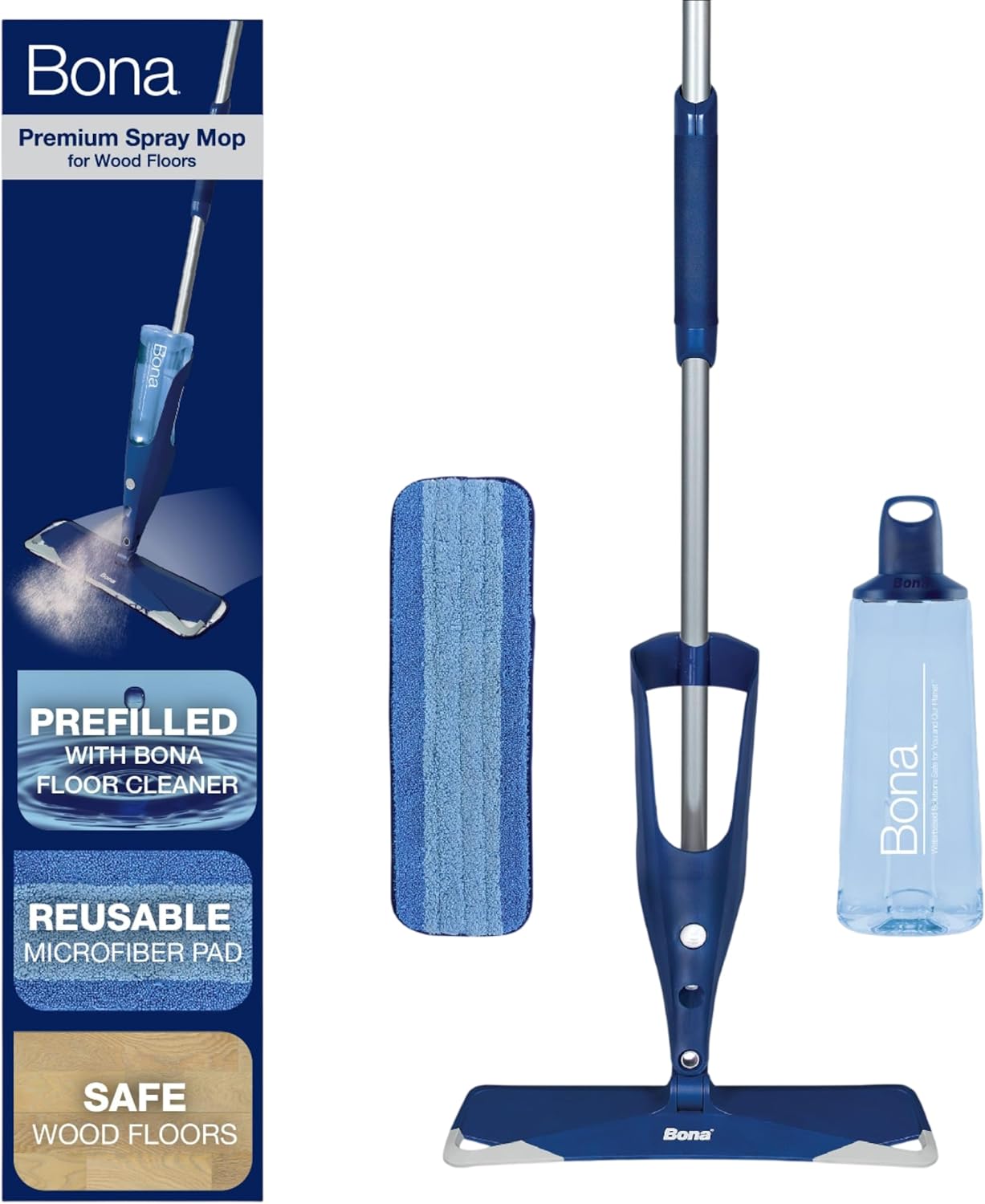 Bona Hardwood Floor Premium Spray Mop - Includes Wood Floor Cleaning Concentrate and Machine Washable Microfiber Cleaning Pad - Dual Zone Cleaning Design for Faster Cleanup