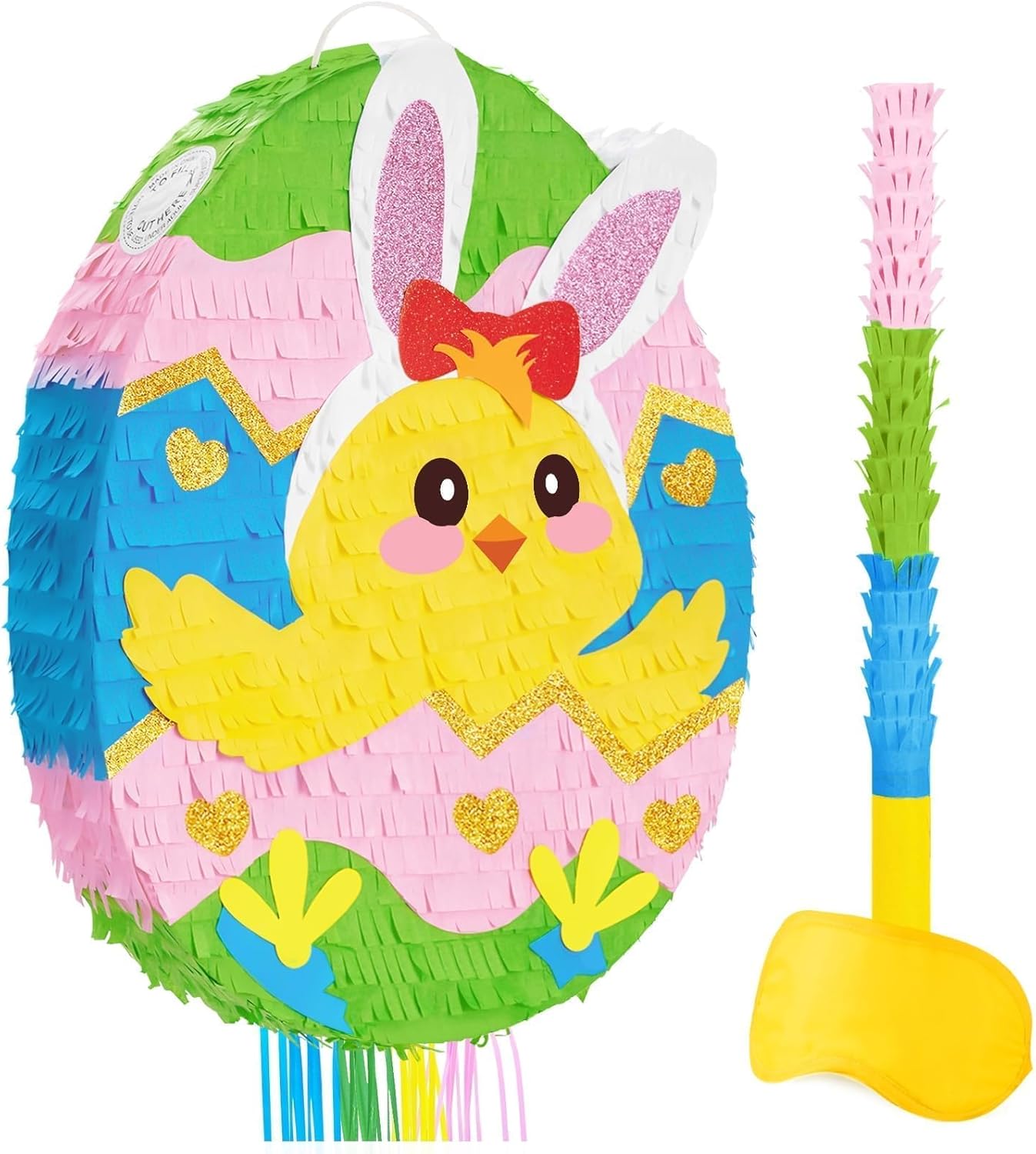 WERNNSAI Easter Bunny Piñata - Easter Rabbit Piñata Spring Pinata with Blindfold and Stick for Birthday Party Decoration Baby Shower School Activities Game Spring Party Game