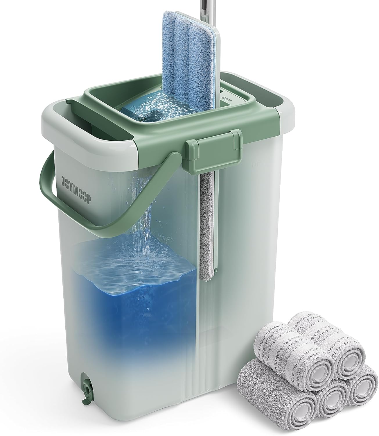 JOYMOOP Mop and Bucket with Wringer Set, Hands Free Flat Floor Mop and Bucket, with 3 Washable Microfiber Pads, Wet and Dry Use, Floor Cleaning System