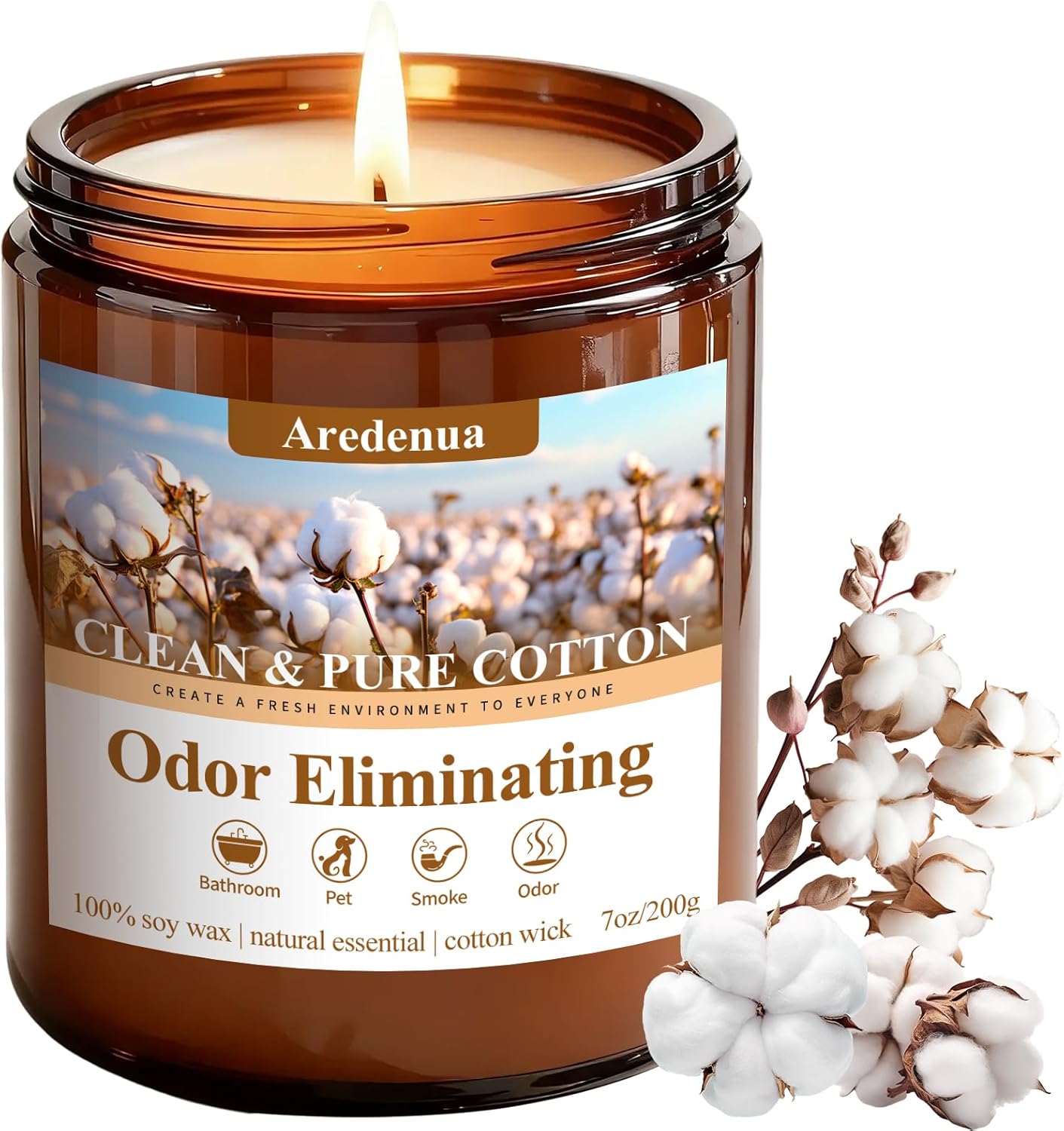 4 Pack Odor Eliminating Candles Set - Eliminates 95% of Pet, Smoke, Food & Other Smells - Hand Poured Non-Toxic Soy Candle, Air Freshing Scent of Lavender/Orange/Mint/Cotton - Gifts Set for Women
