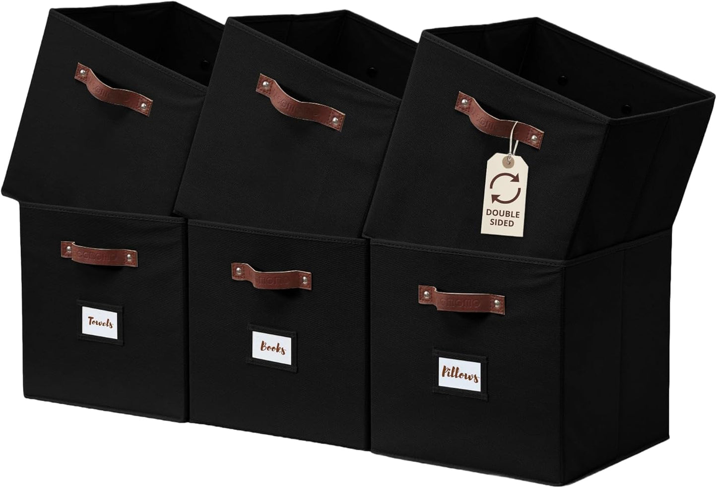 DECOMOMO Storage Bins, Cube Storage Bin with Labels, Fabric Storage Cubes for Shelves (10.5" x 11" / 6pcs, Beige)