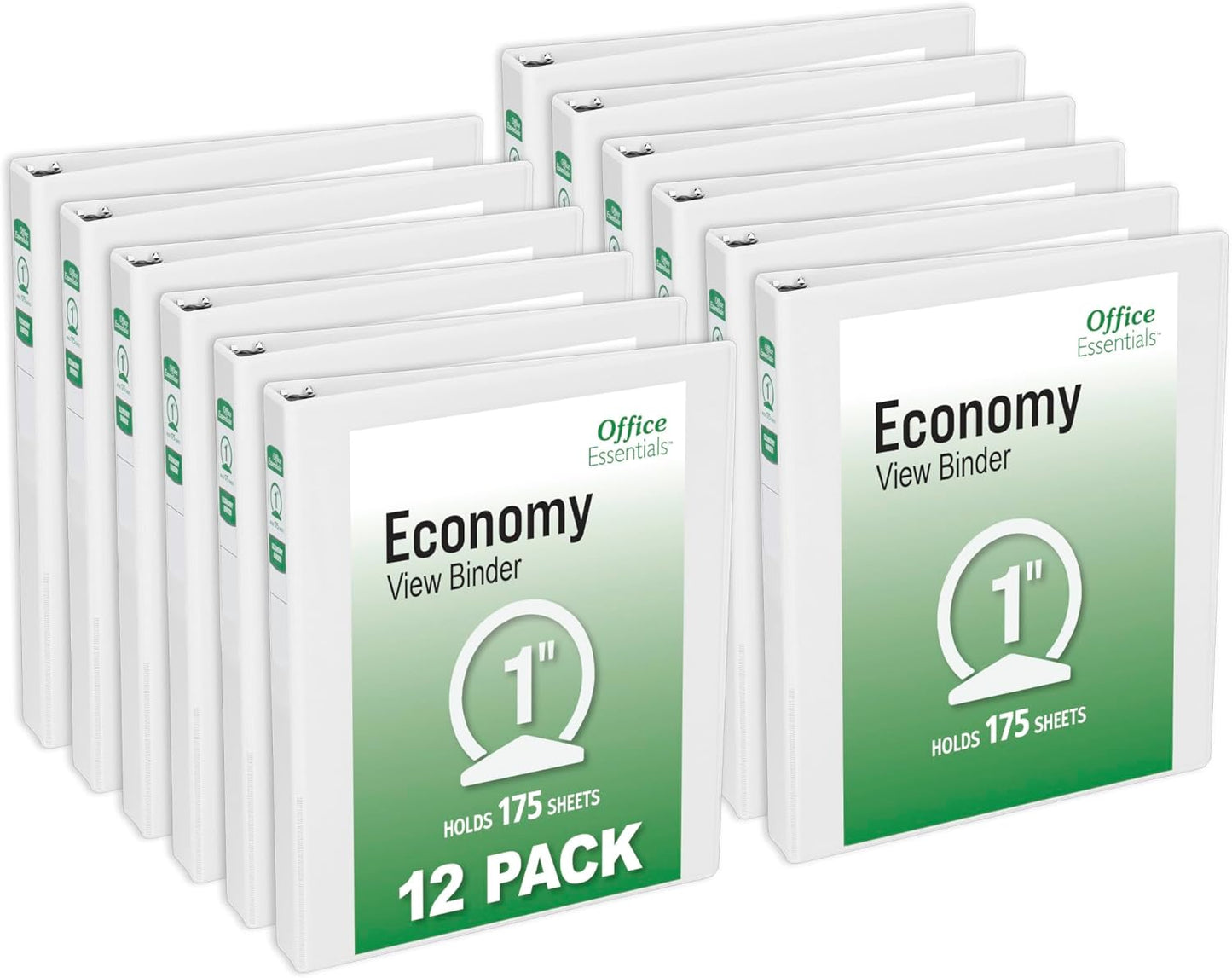 Office Essentials Economy View 3 Ring Binders, 0.5" Round Rings, 0.7" Spine, 100-Sheet Capacity, White Binders (12-Pack of 03422)
